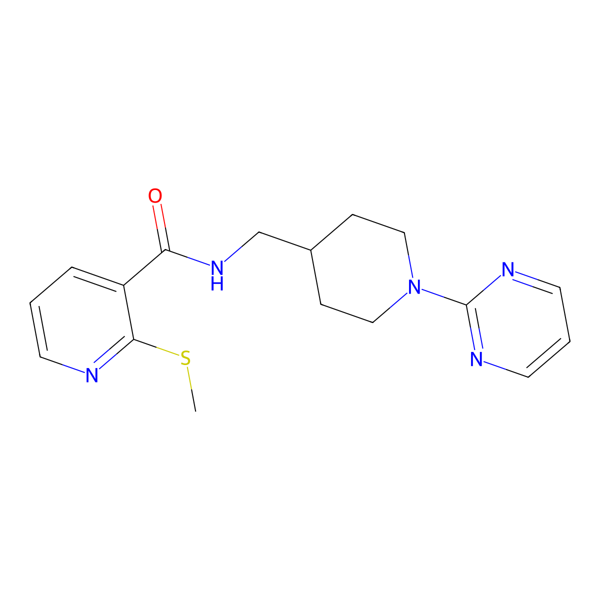 2-(methylthio)-N-((1-(pyrimidin-2-yl)piperidin-4-yl)methyl)nicotinamide molecular structure, CAS 1234872-11-7