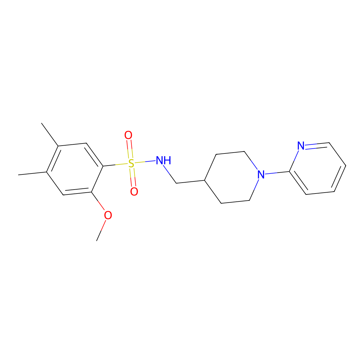 2-methoxy-4,5-dimethyl-N-((1-(pyridin-2-yl)piperidin-4-yl)methyl)benzenesulfonamide molecular structure, CAS 1234872-52-6