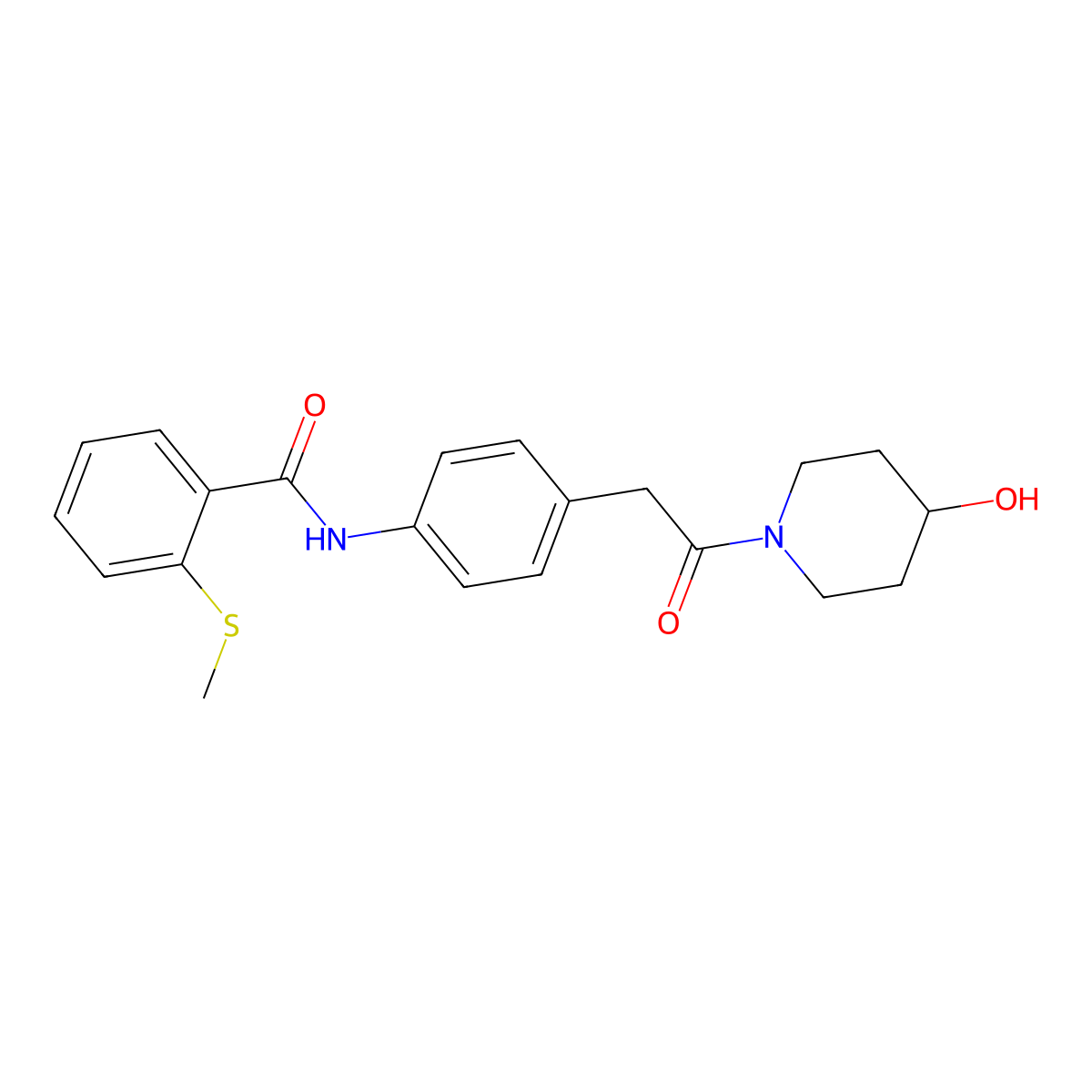 N-(4-(2-(4-hydroxypiperidin-1-yl)-2-oxoethyl)phenyl)-2-(methylthio)benzamide molecular structure, CAS 1234873-82-5