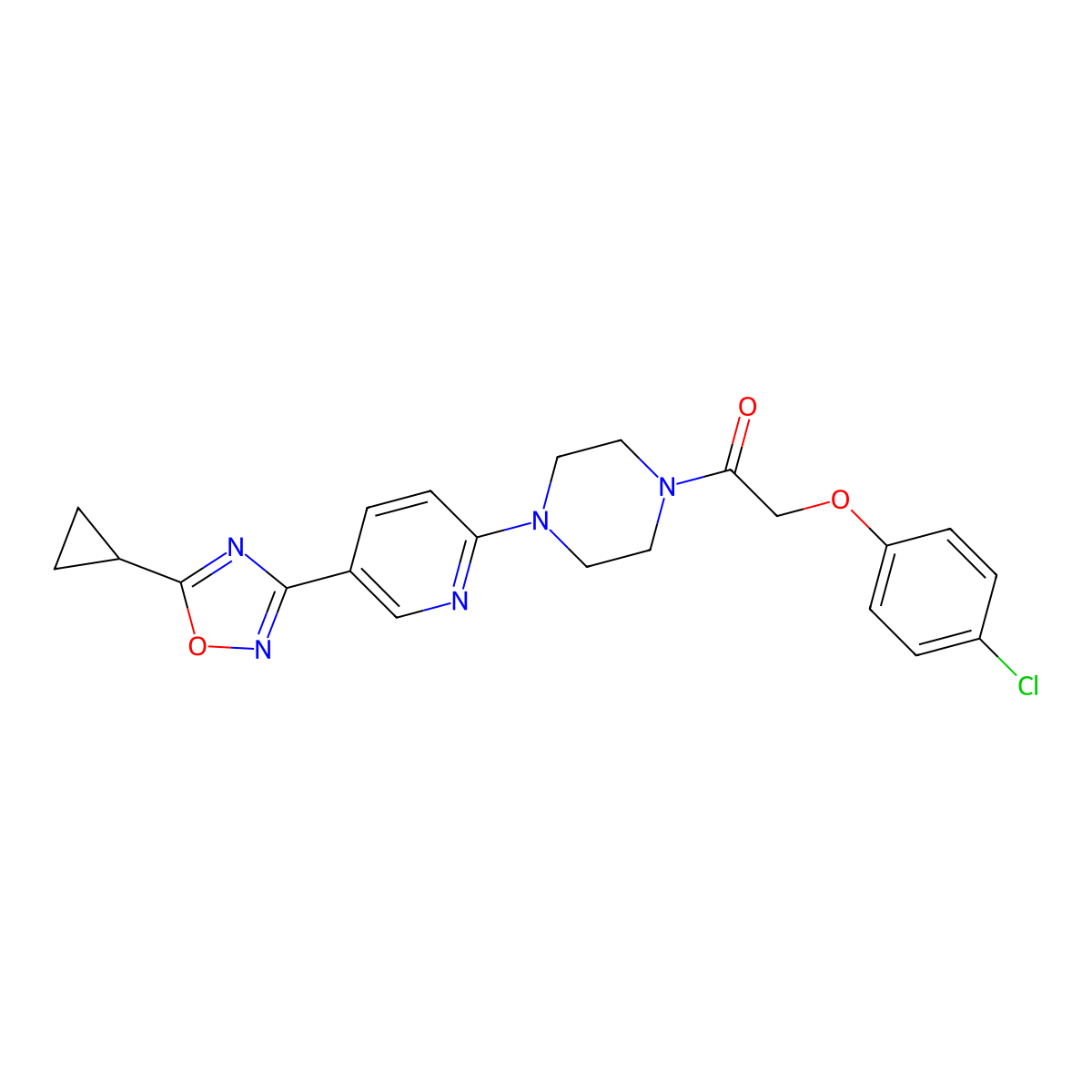 2-(4-Chlorophenoxy)-1-(4-(5-(5-cyclopropyl-1,2,4-oxadiazol-3-yl)pyridin-2-yl)piperazin-1-yl)ethanone molecular structure, CAS 1234873-85-8