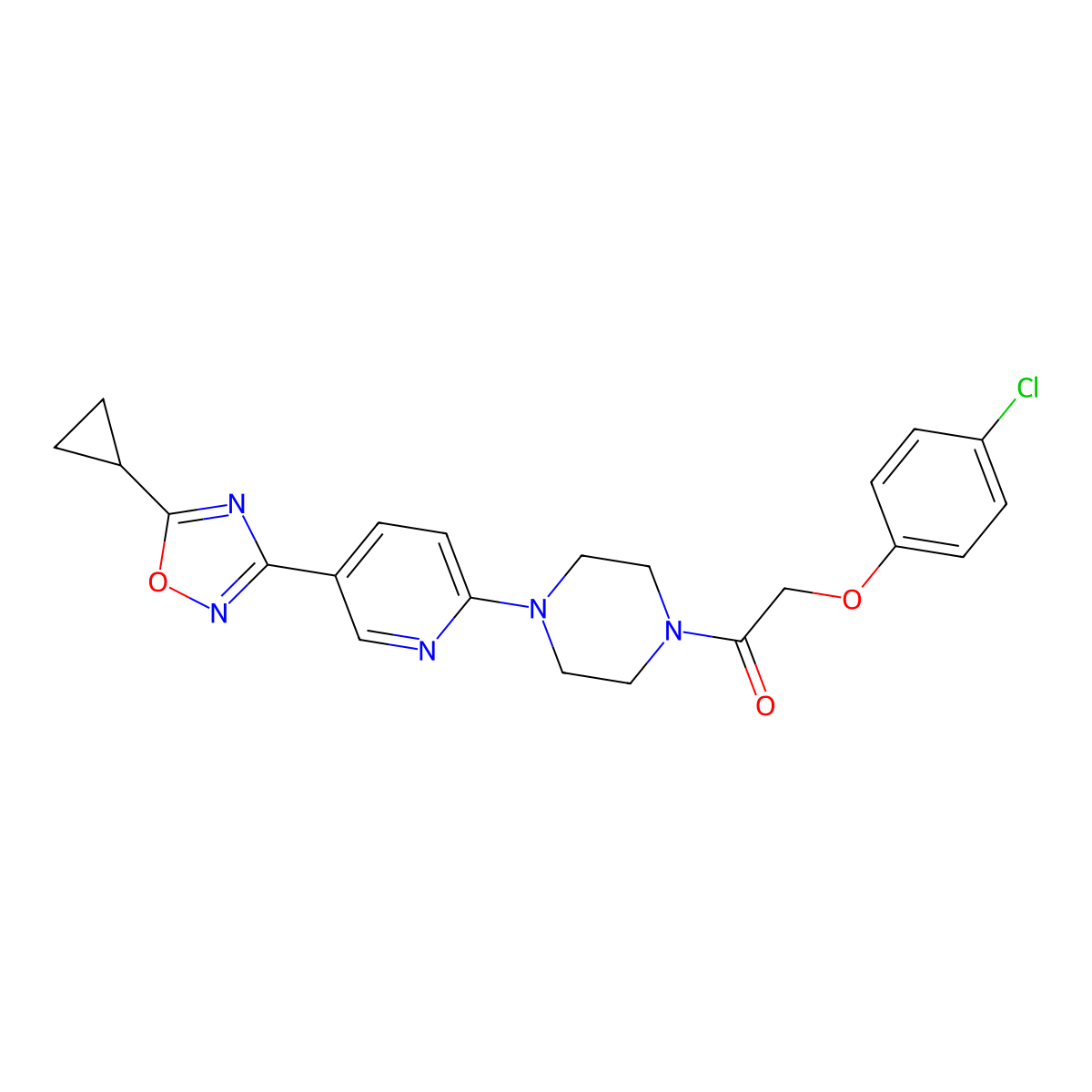 2-(4-Chlorophenoxy)-1-(4-(5-(5-cyclopropyl-1,2,4-oxadiazol-3-yl)pyridin-2-yl)piperazin-1-yl)ethanone molecular structure, CAS 1234873-85-8