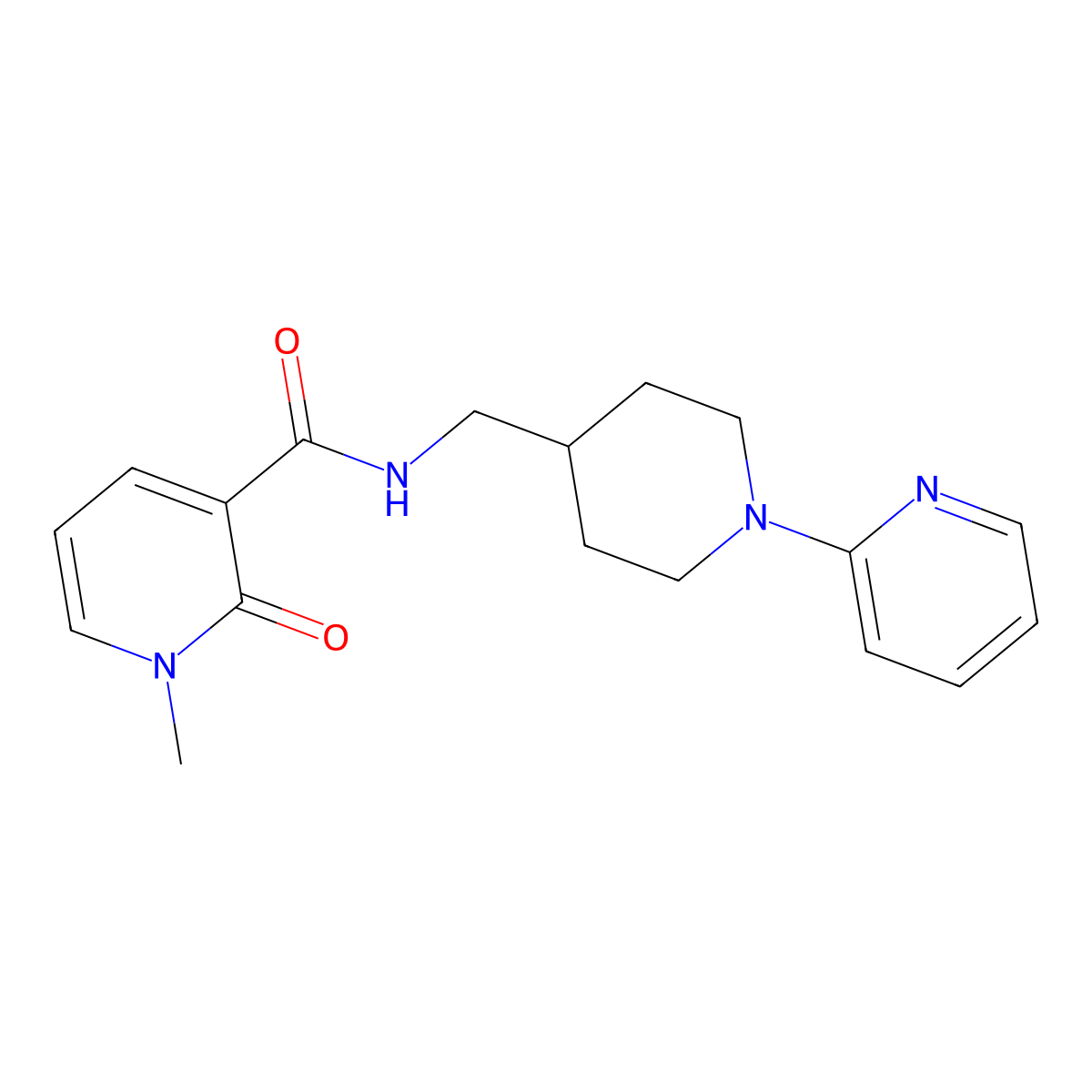 1-methyl-2-oxo-N-{[1-(pyridin-2-yl)piperidin-4-yl]methyl}-1,2-dihydropyridine-3-carboxamide molecular structure, CAS 1234874-86-2