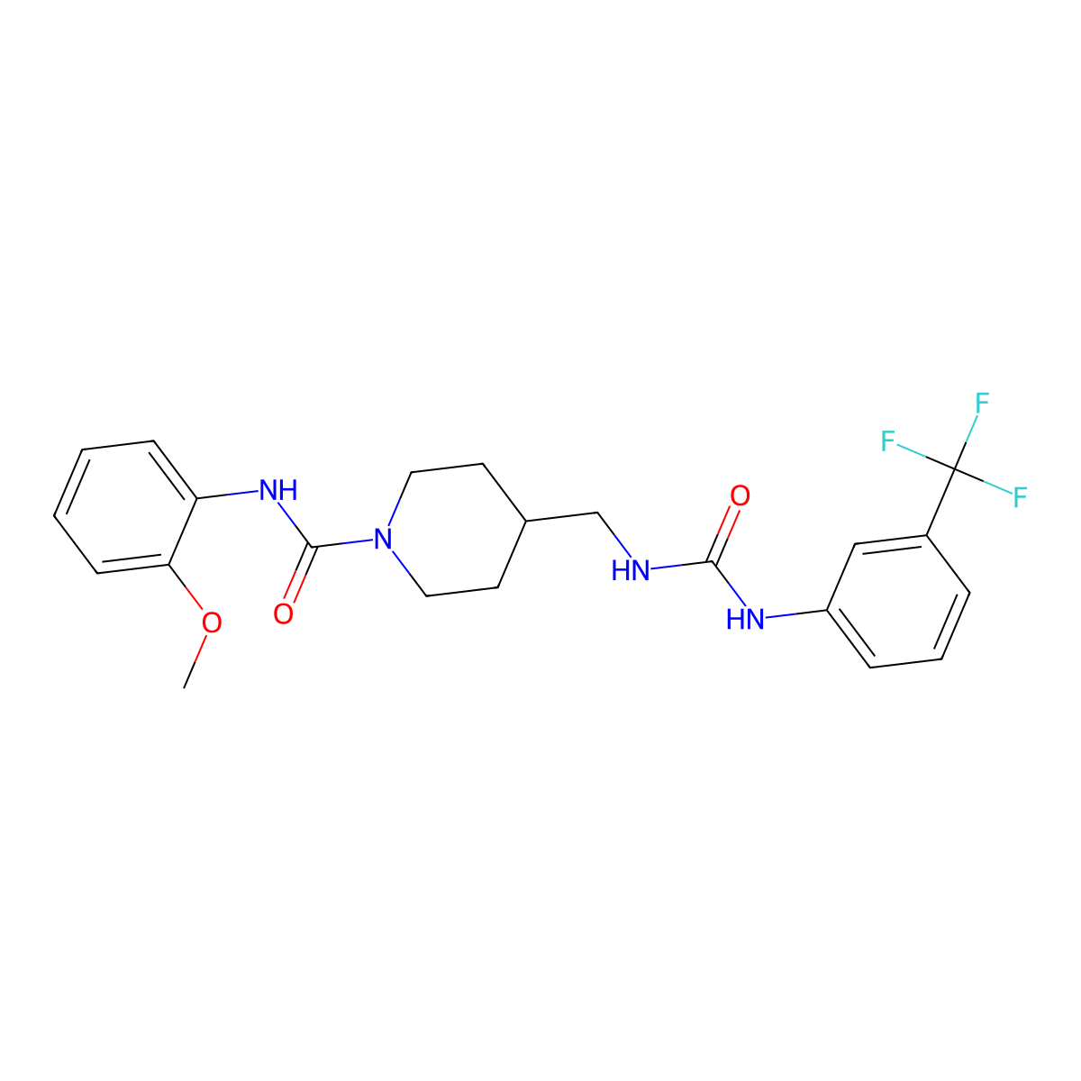 N-(2-methoxyphenyl)-4-((3-(3-(trifluoromethyl)phenyl)ureido)methyl)piperidine-1-carboxamide molecular structure, CAS 1234876-09-5