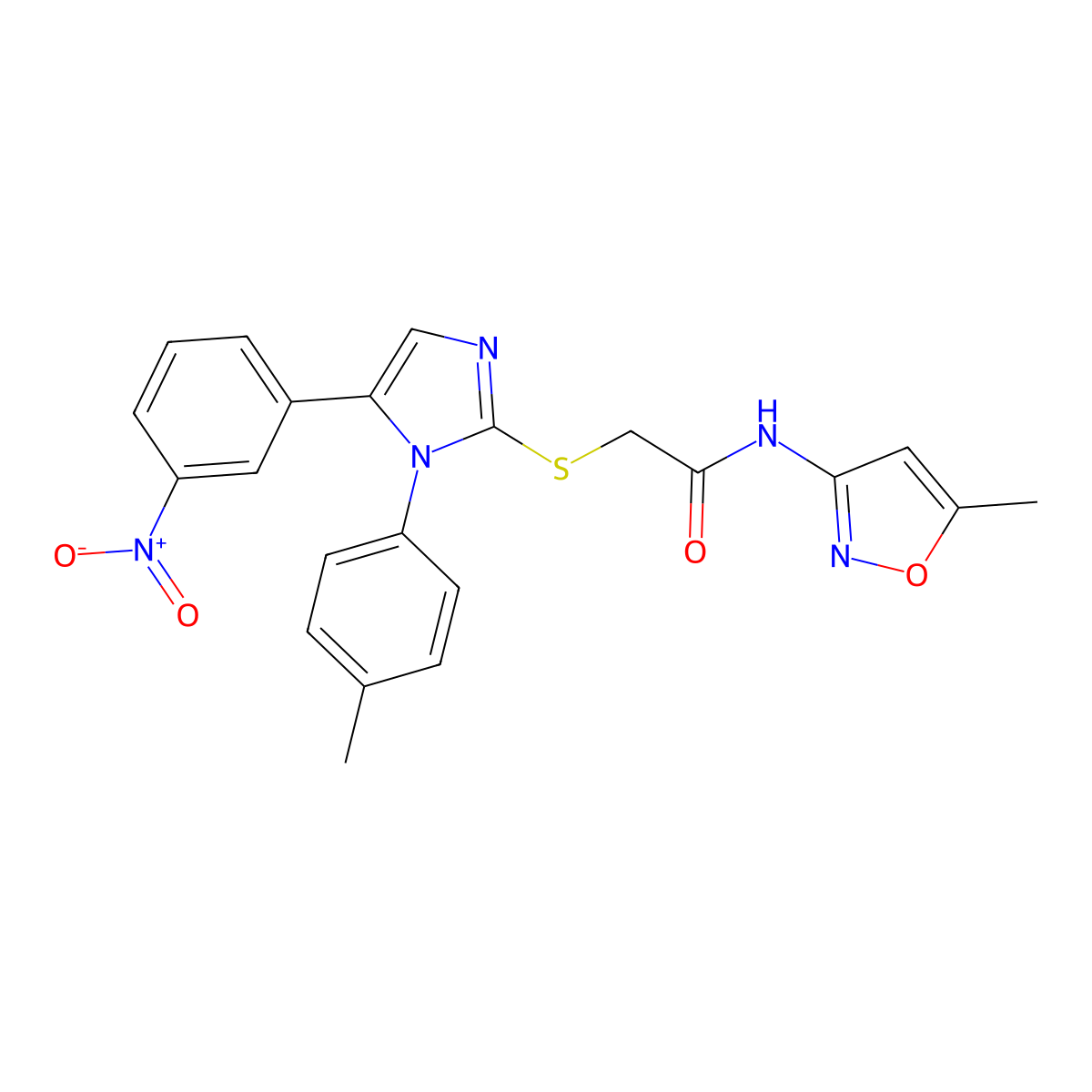 N-(5-methylisoxazol-3-yl)-2-((5-(3-nitrophenyl)-1-(p-tolyl)-1H-imidazol-2-yl)thio)acetamide molecular structure, CAS 1234878-26-2