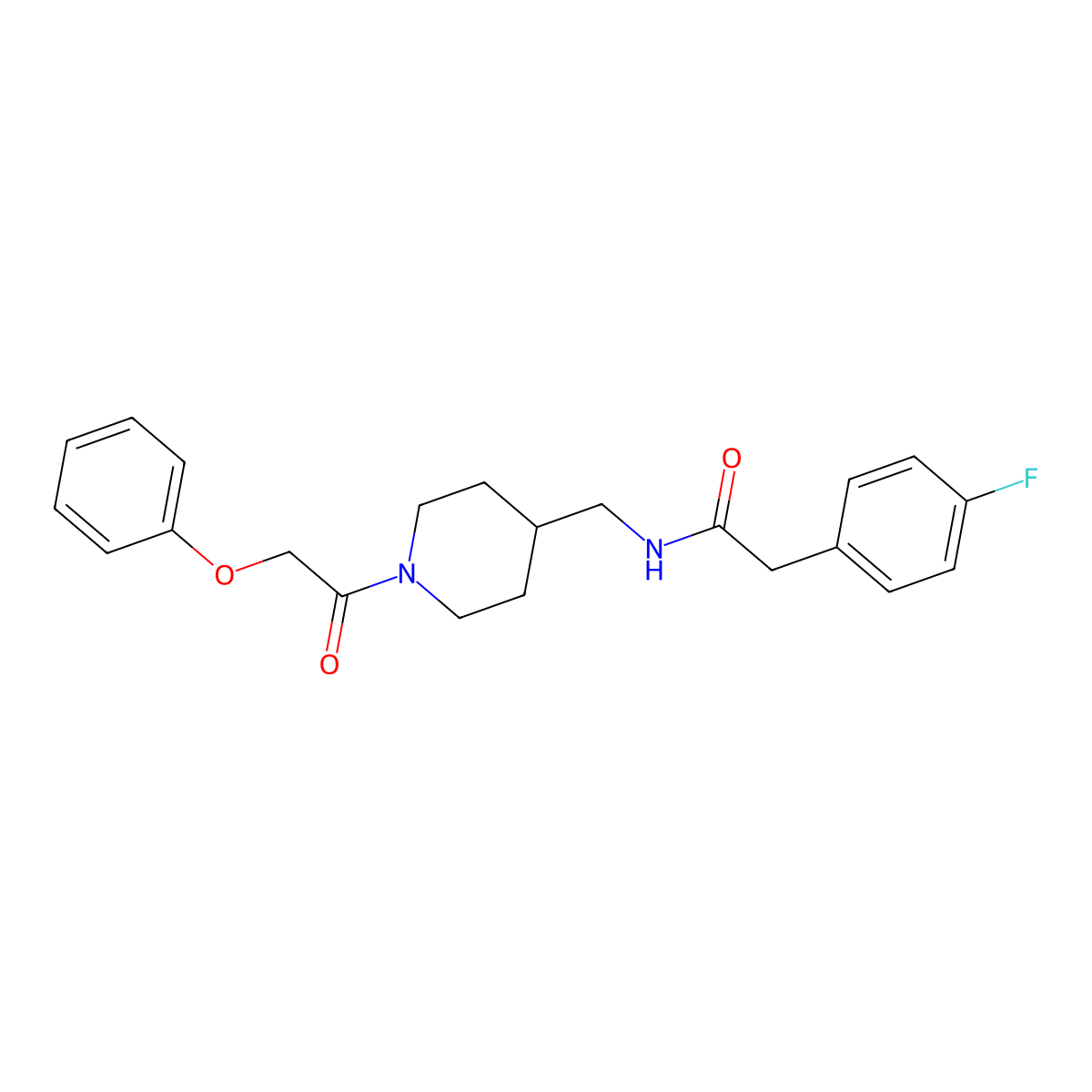 2-(4-fluorophenyl)-N-{[1-(2-phenoxyacetyl)piperidin-4-yl]methyl}acetamide molecular structure, CAS 1234879-70-9