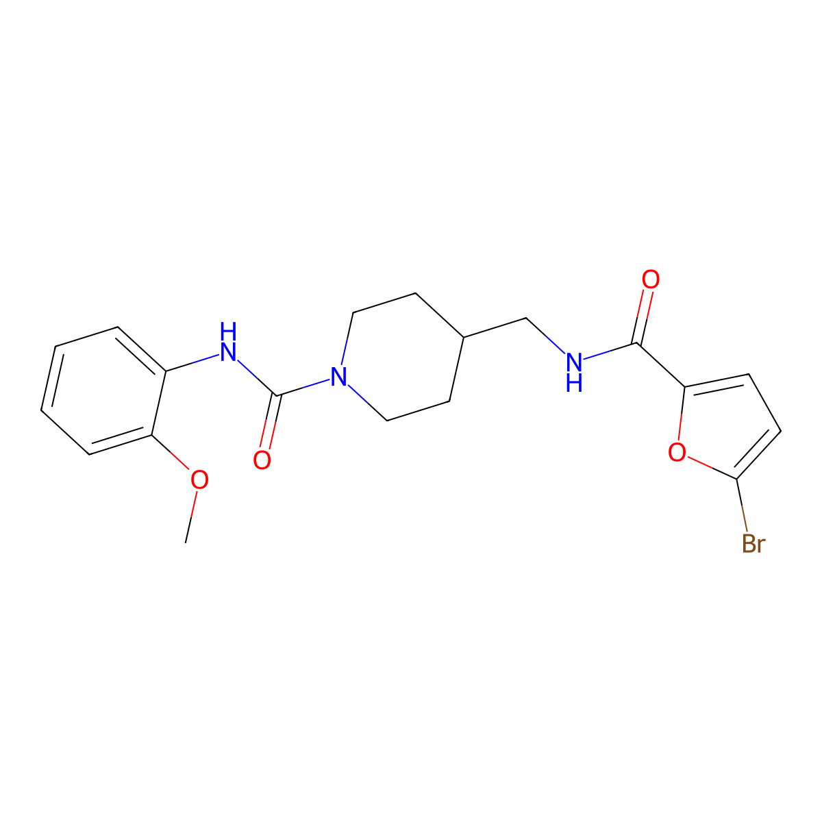 4-((5-bromofuran-2-carboxamido)methyl)-N-(2-methoxyphenyl)piperidine-1-carboxamide molecular structure, CAS 1234880-74-0