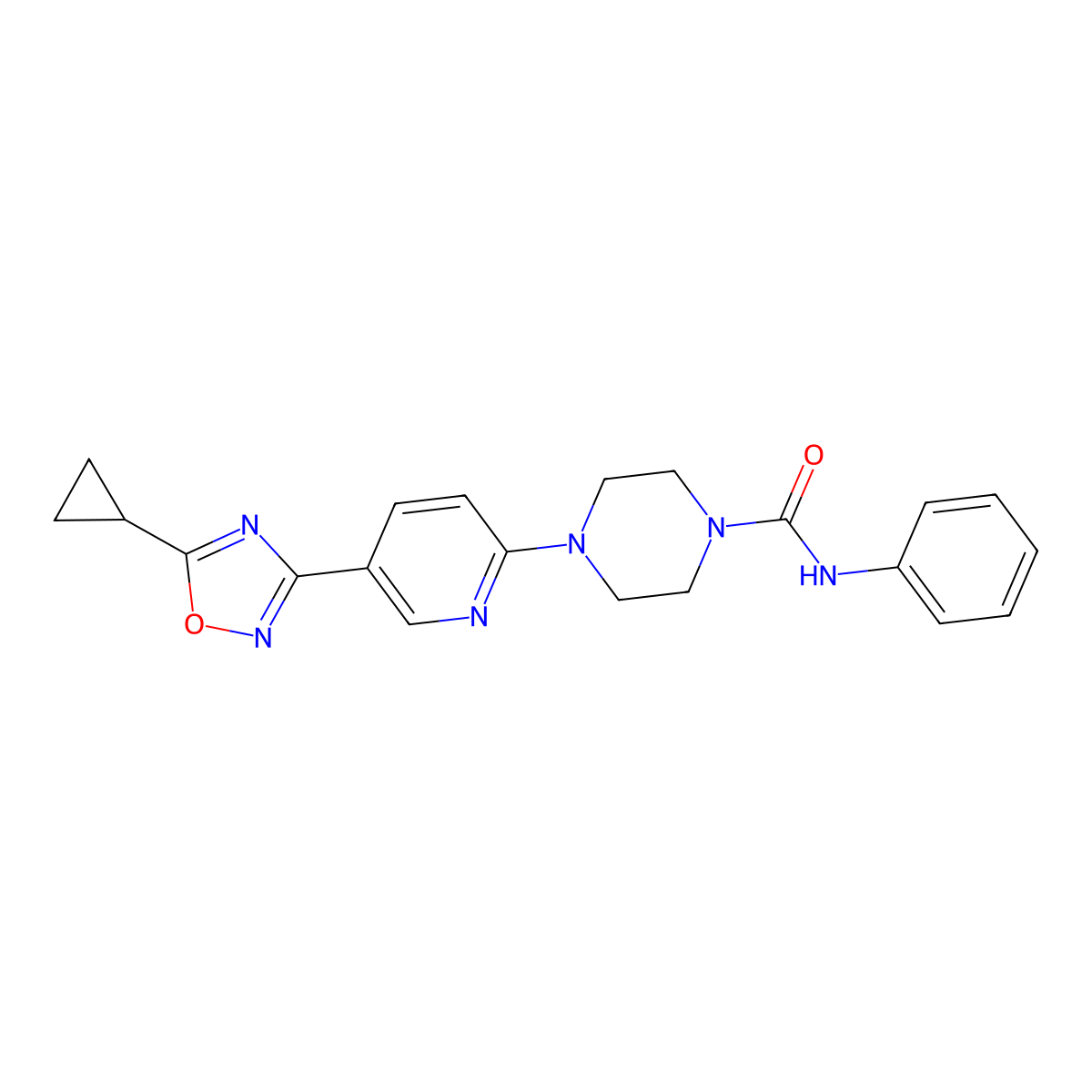 4-[5-(5-cyclopropyl-1,2,4-oxadiazol-3-yl)pyridin-2-yl]-N-phenylpiperazine-1-carboxamide molecular structure, CAS 1234881-72-1
