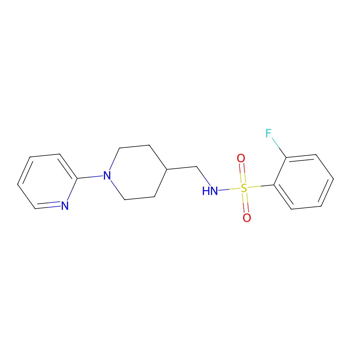 2-fluoro-N-((1-(pyridin-2-yl)piperidin-4-yl)methyl)benzenesulfonamide molecular structure, CAS 1234881-77-6