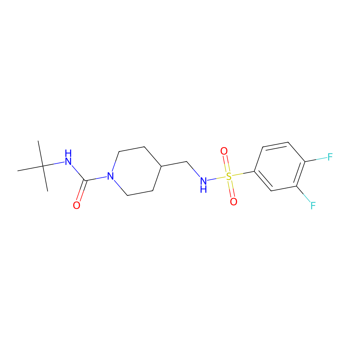 N-(tert-butyl)-4-((3,4-difluorophenylsulfonamido)methyl)piperidine-1-carboxamide molecular structure, CAS 1234881-90-3