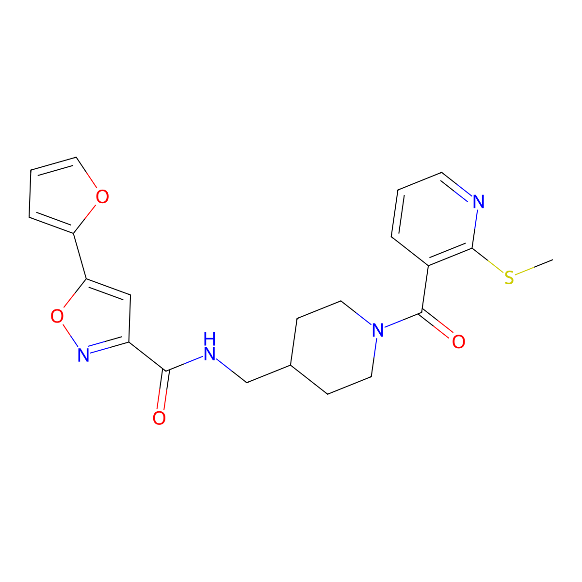 5-(furan-2-yl)-N-((1-(2-(methylthio)nicotinoyl)piperidin-4-yl)methyl)isoxazole-3-carboxamide molecular structure, CAS 1234882-31-5