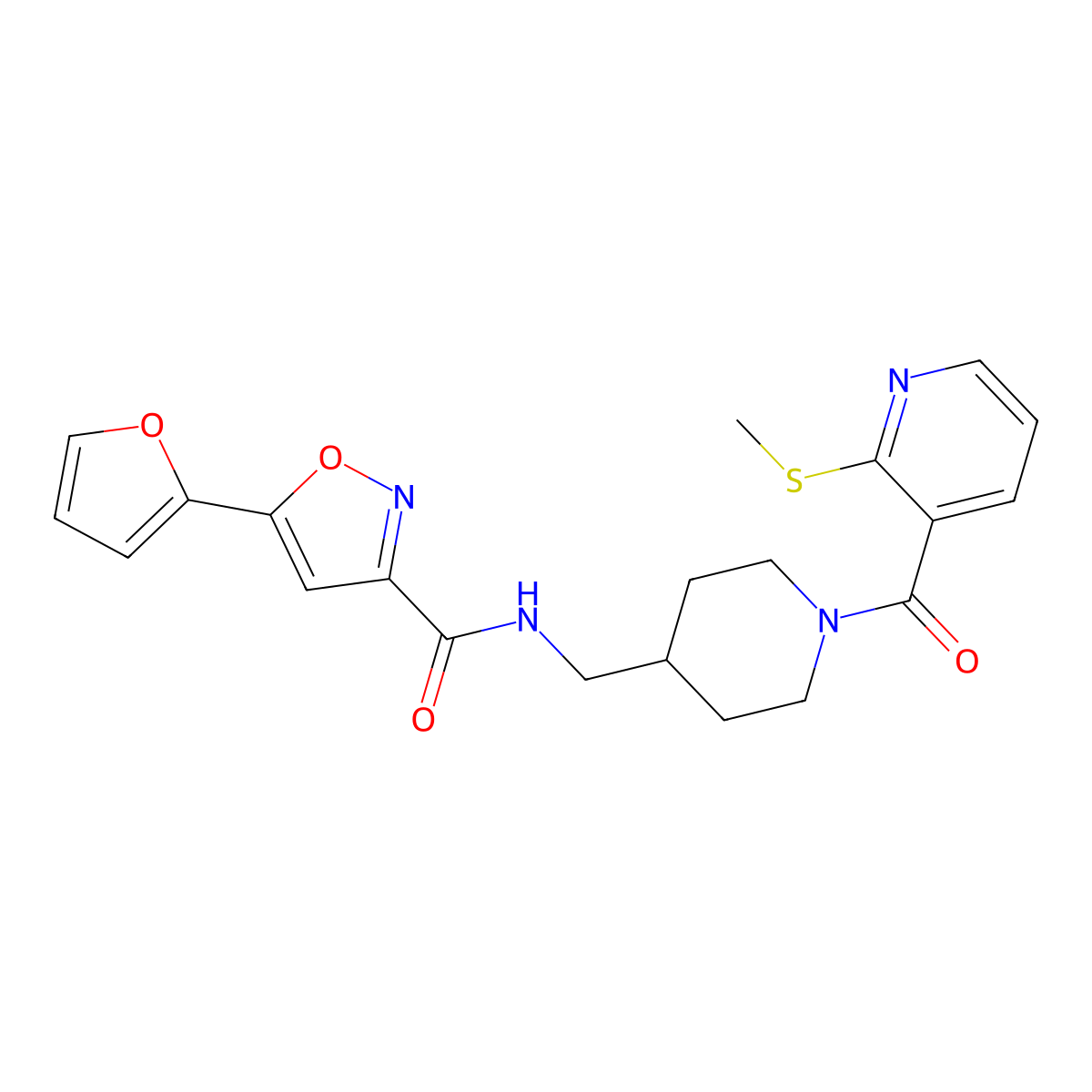 5-(furan-2-yl)-N-((1-(2-(methylthio)nicotinoyl)piperidin-4-yl)methyl)isoxazole-3-carboxamide molecular structure, CAS 1234882-31-5