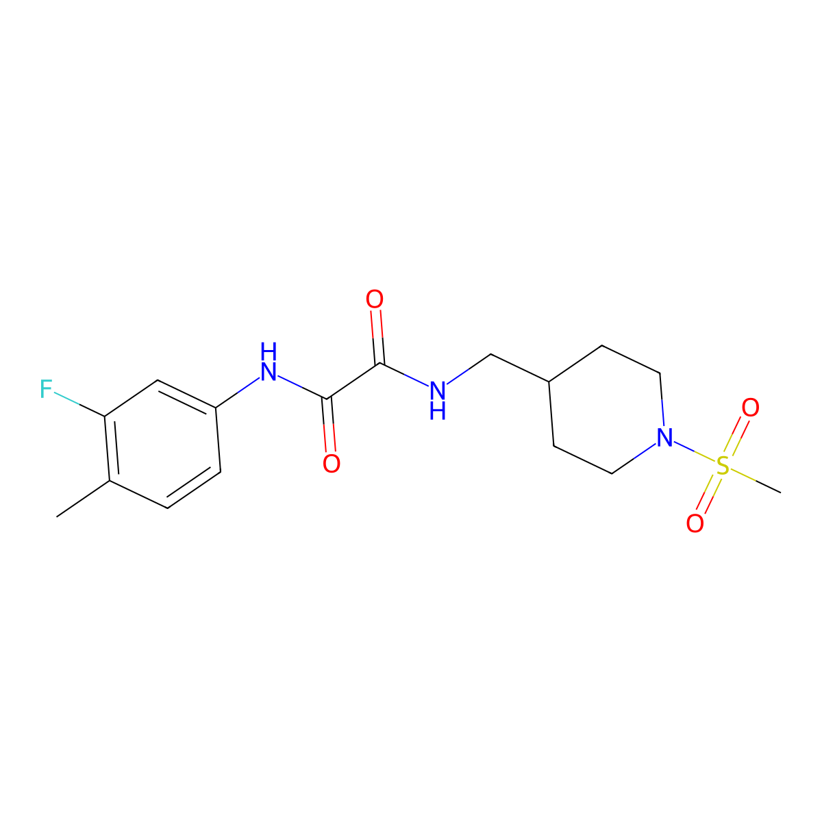 N1-(3-fluoro-4-methylphenyl)-N2-((1-(methylsulfonyl)piperidin-4-yl)methyl)oxalamide molecular structure, CAS 1234882-63-3