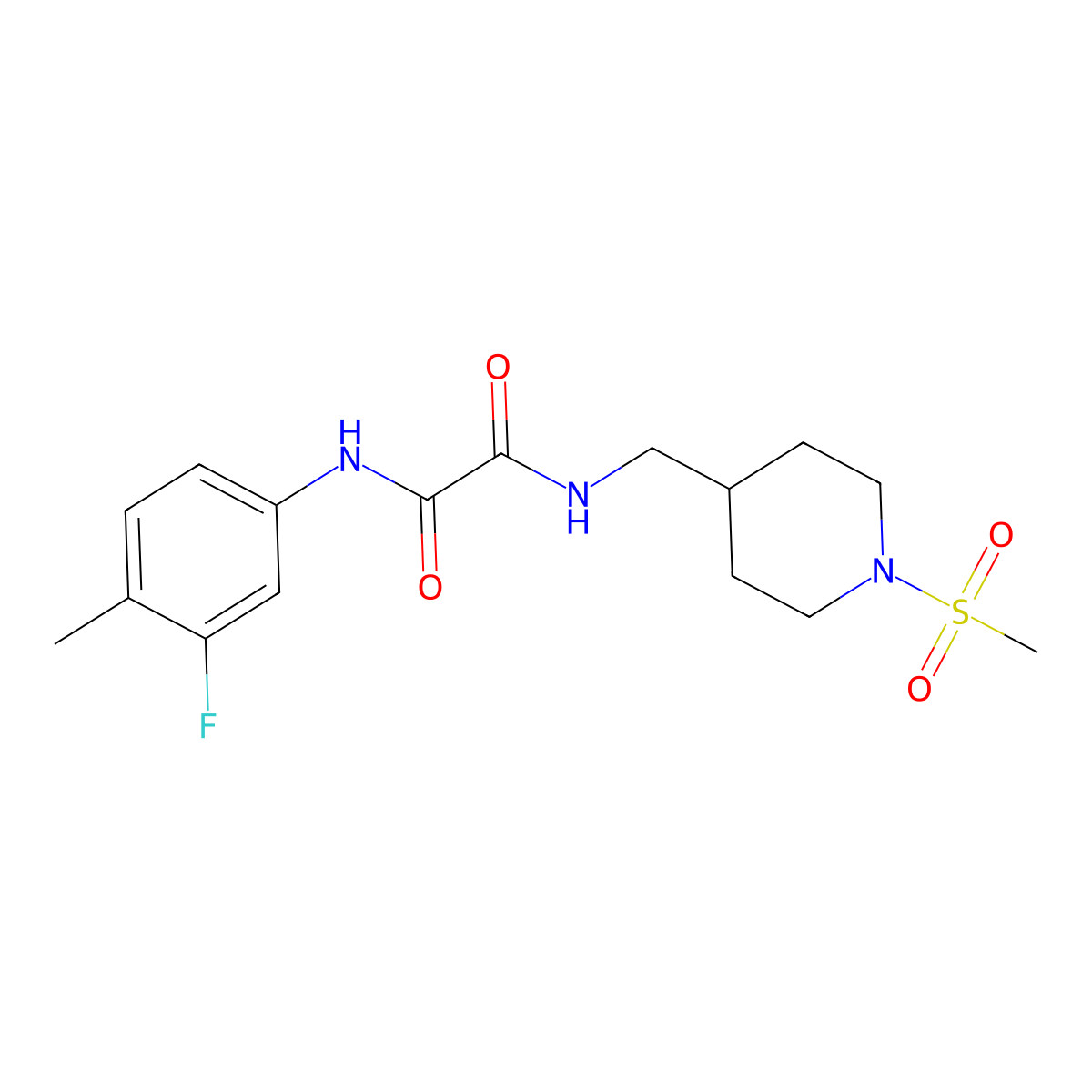 N1-(3-fluoro-4-methylphenyl)-N2-((1-(methylsulfonyl)piperidin-4-yl)methyl)oxalamide molecular structure, CAS 1234882-63-3