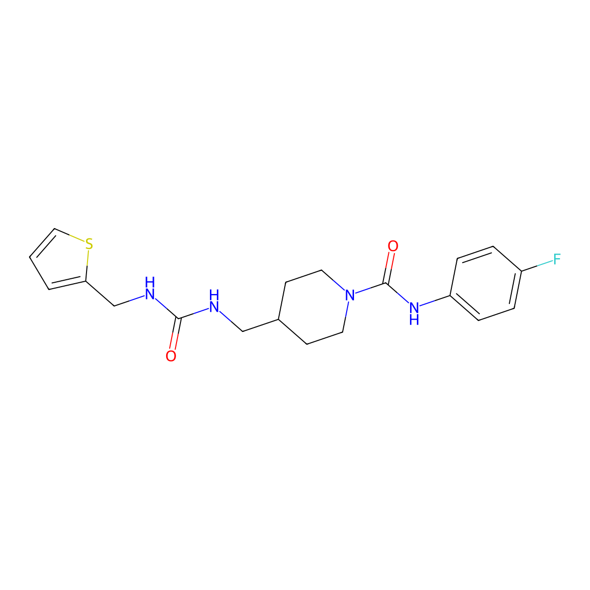 N-(4-fluorophenyl)-4-((3-(thiophen-2-ylmethyl)ureido)methyl)piperidine-1-carboxamide molecular structure, CAS 1234883-81-8