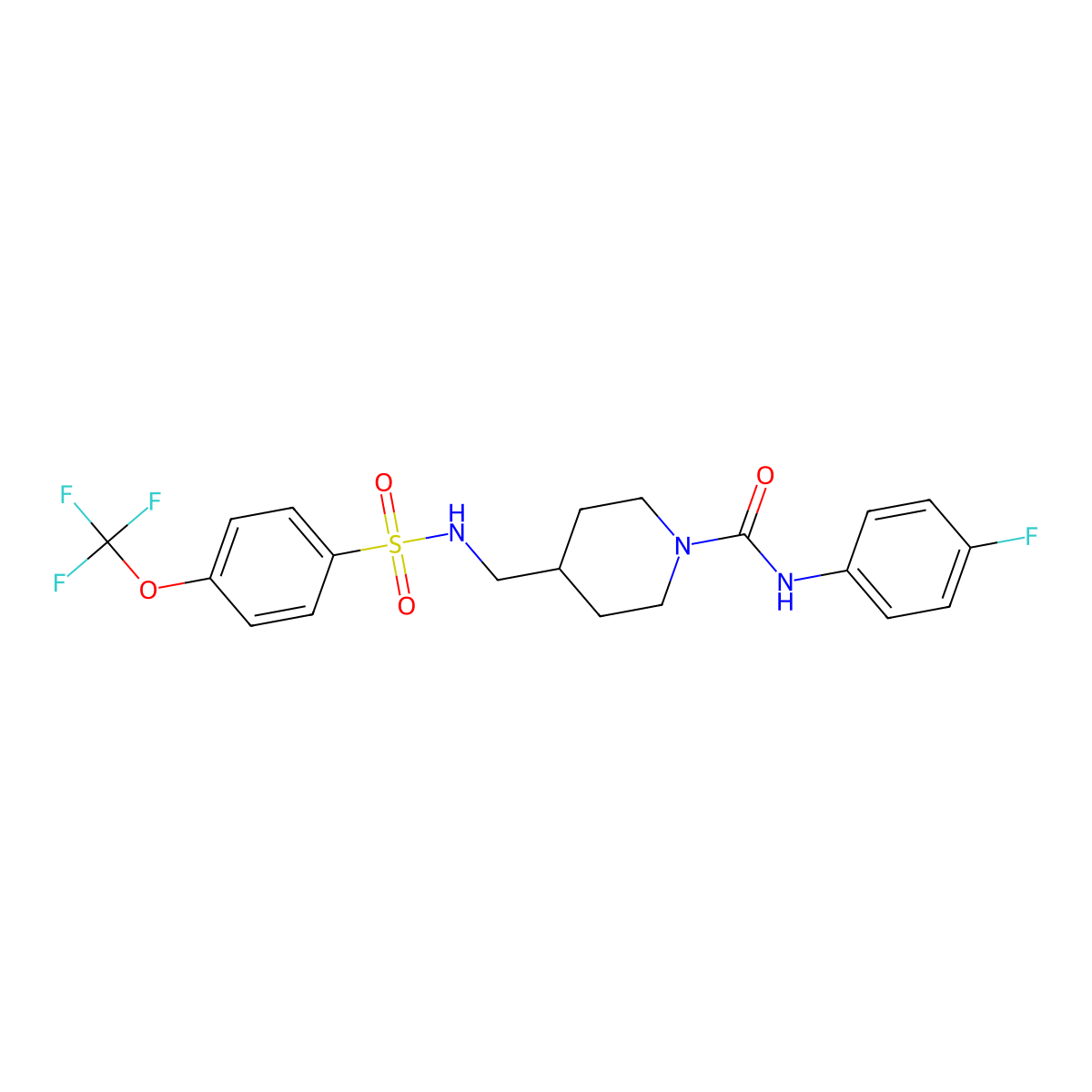 N-(4-fluorophenyl)-4-((4-(trifluoromethoxy)phenylsulfonamido)methyl)piperidine-1-carboxamide molecular structure, CAS 1234883-82-9