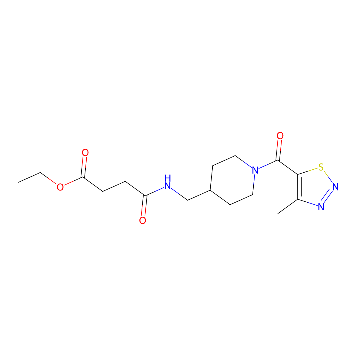 Ethyl 4-(((1-(4-methyl-1,2,3-thiadiazole-5-carbonyl)piperidin-4-yl)methyl)amino)-4-oxobutanoate molecular structure, CAS 1234883-87-4