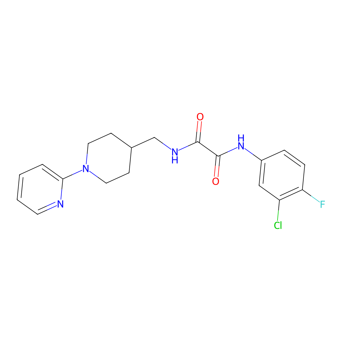 N1-(3-chloro-4-fluorophenyl)-N2-((1-(pyridin-2-yl)piperidin-4-yl)methyl)oxalamide molecular structure, CAS 1234884-80-0
