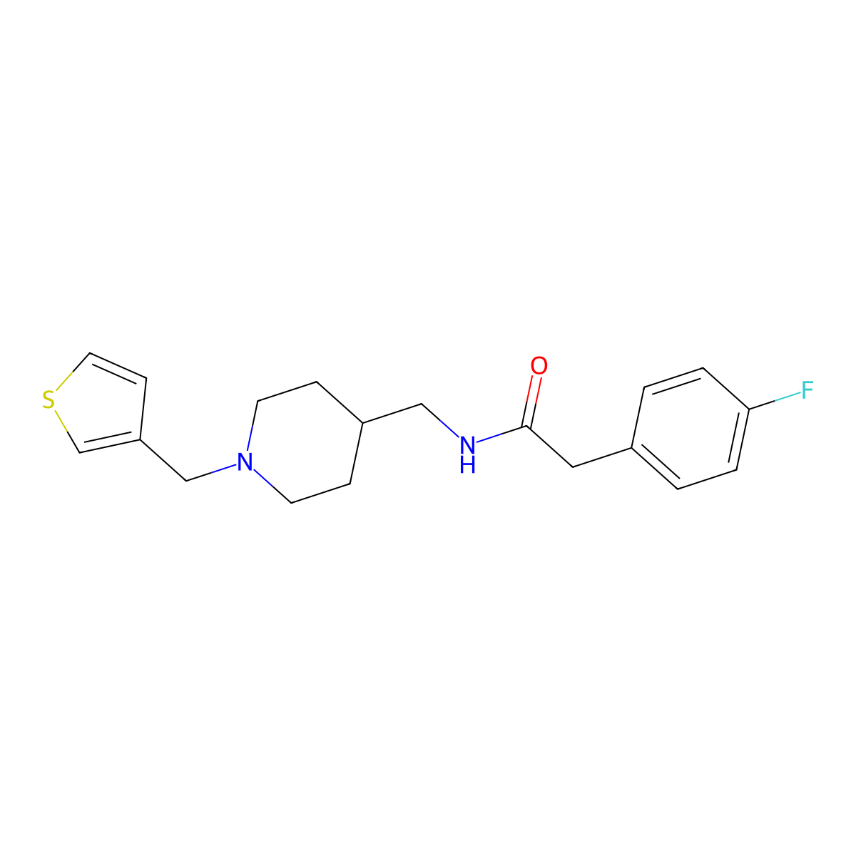 2-(4-fluorophenyl)-N-((1-(thiophen-3-ylmethyl)piperidin-4-yl)methyl)acetamide molecular structure, CAS 1234884-82-2