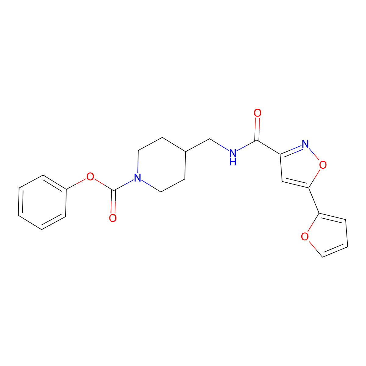 Phenyl 4-((5-(furan-2-yl)isoxazole-3-carboxamido)methyl)piperidine-1-carboxylate molecular structure, CAS 1234886-54-4