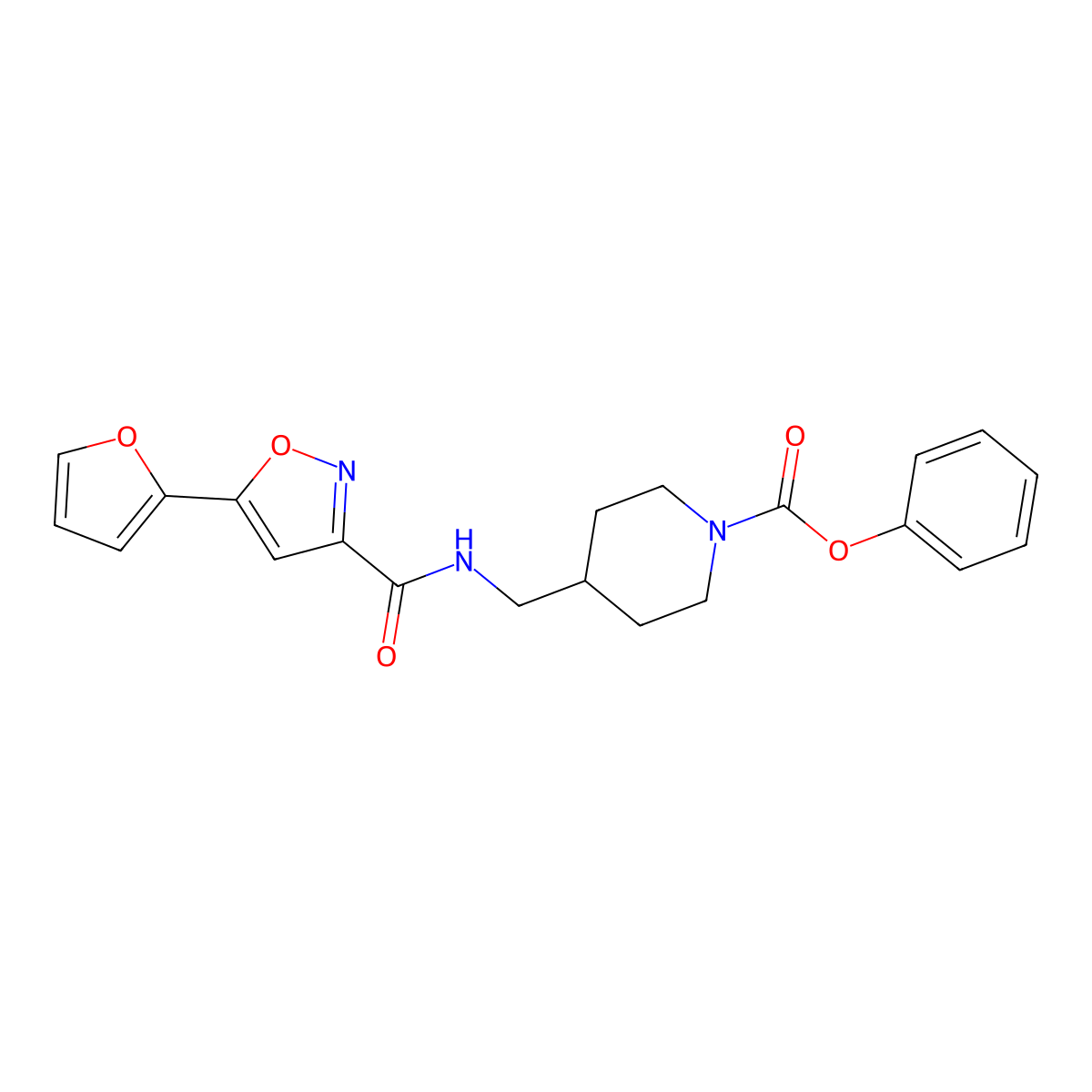 Phenyl 4-((5-(furan-2-yl)isoxazole-3-carboxamido)methyl)piperidine-1-carboxylate molecular structure, CAS 1234886-54-4