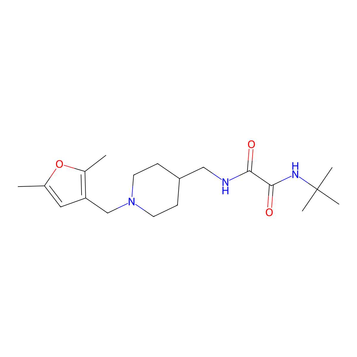 N1-(tert-butyl)-N2-((1-((2,5-dimethylfuran-3-yl)methyl)piperidin-4-yl)methyl)oxalamide molecular structure, CAS 1234887-68-3