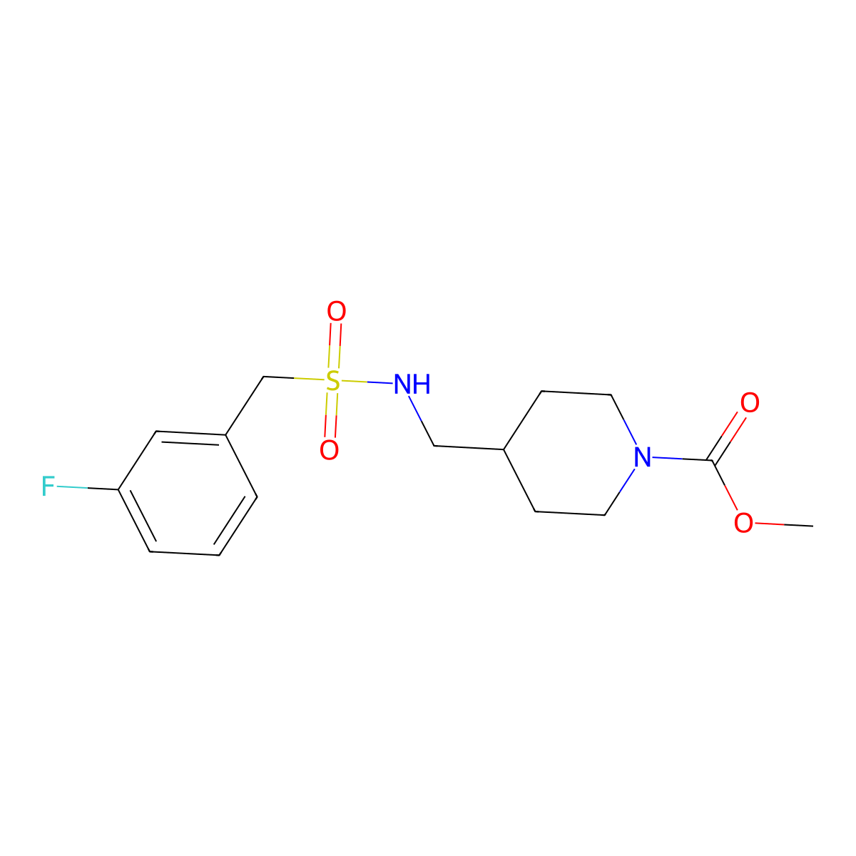 Methyl 4-{[(3-fluorophenyl)methanesulfonamido]methyl}piperidine-1-carboxylate molecular structure, CAS 1234887-72-9