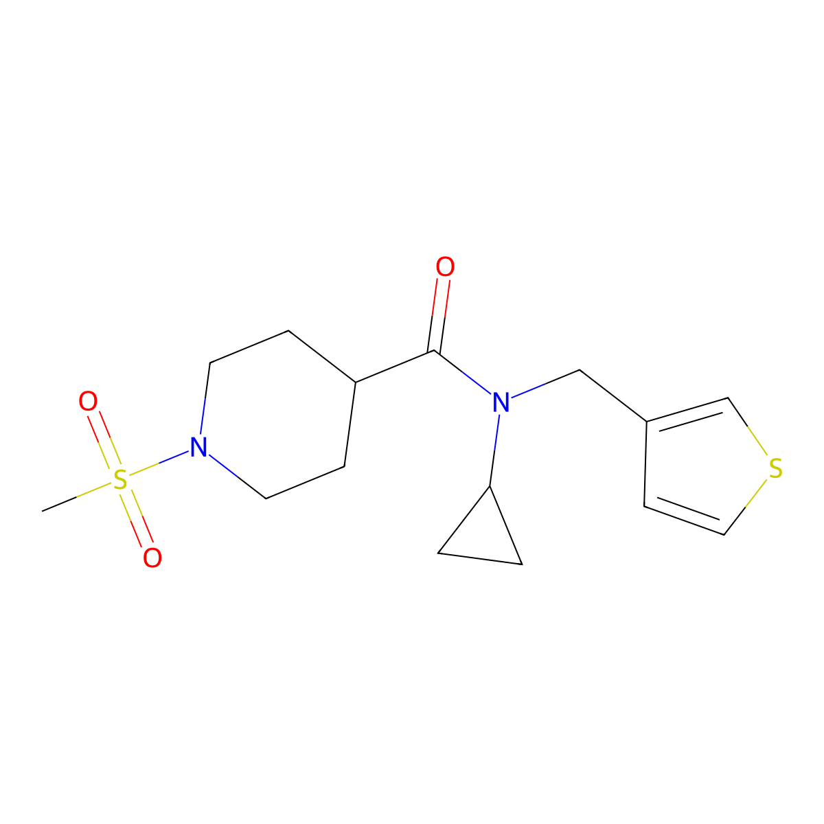 N-cyclopropyl-1-(methylsulfonyl)-N-(thiophen-3-ylmethyl)piperidine-4-carboxamide molecular structure, CAS 1234888-74-4