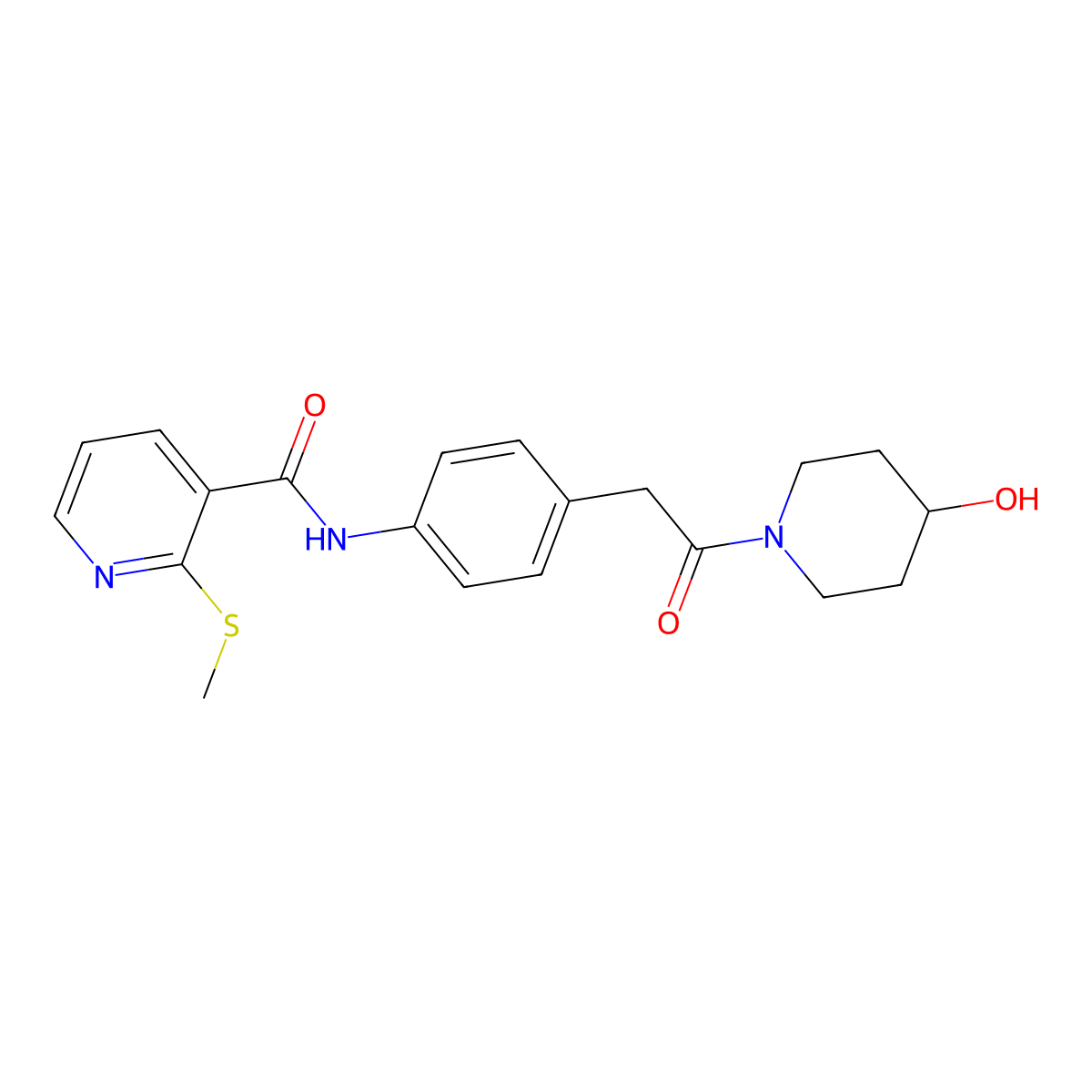 N-(4-(2-(4-hydroxypiperidin-1-yl)-2-oxoethyl)phenyl)-2-(methylthio)nicotinamide molecular structure, CAS 1234888-76-6
