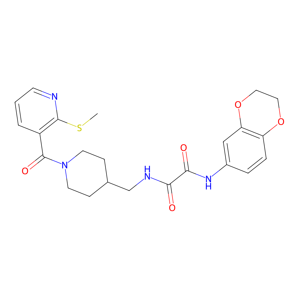 N1-(2,3-dihydrobenzo[b][1,4]dioxin-6-yl)-N2-((1-(2-(methylthio)nicotinoyl)piperidin-4-yl)methyl)oxalamide molecular structure, CAS 1234888-85-7