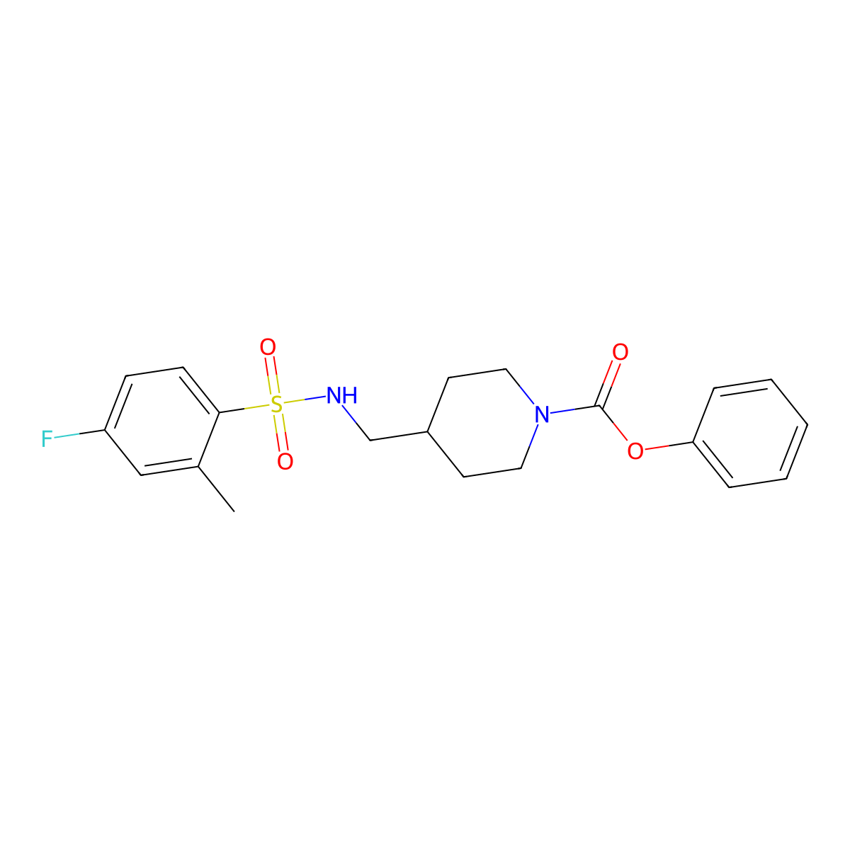 Phenyl 4-[(4-fluoro-2-methylbenzenesulfonamido)methyl]piperidine-1-carboxylate molecular structure, CAS 1234890-14-2