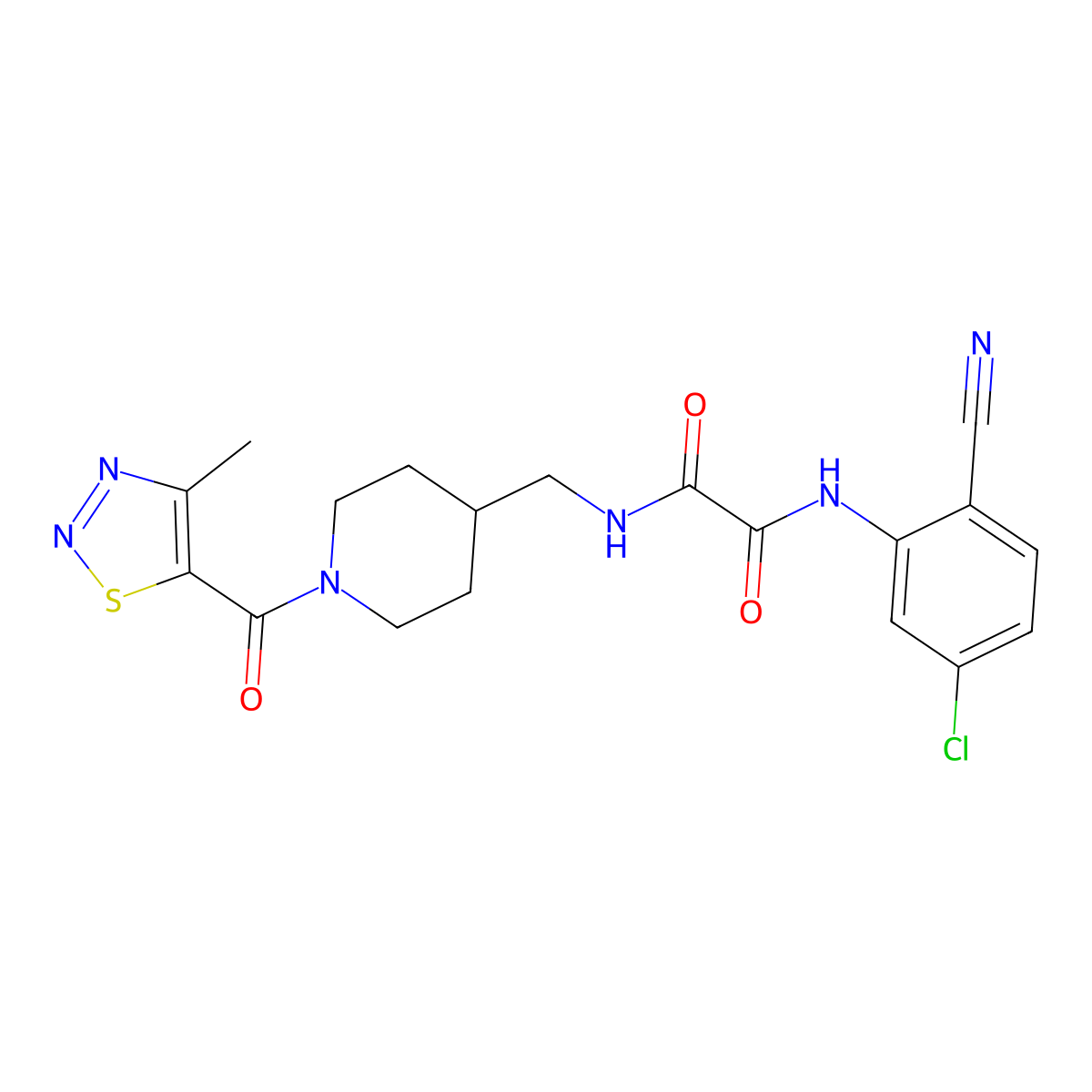 N1-(5-chloro-2-cyanophenyl)-N2-((1-(4-methyl-1,2,3-thiadiazole-5-carbonyl)piperidin-4-yl)methyl)oxalamide molecular structure, CAS 1234891-50-9