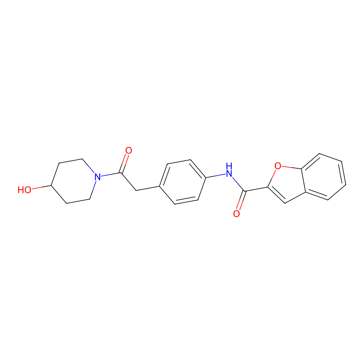 N-(4-(2-(4-hydroxypiperidin-1-yl)-2-oxoethyl)phenyl)benzofuran-2-carboxamide molecular structure, CAS 1234893-17-4
