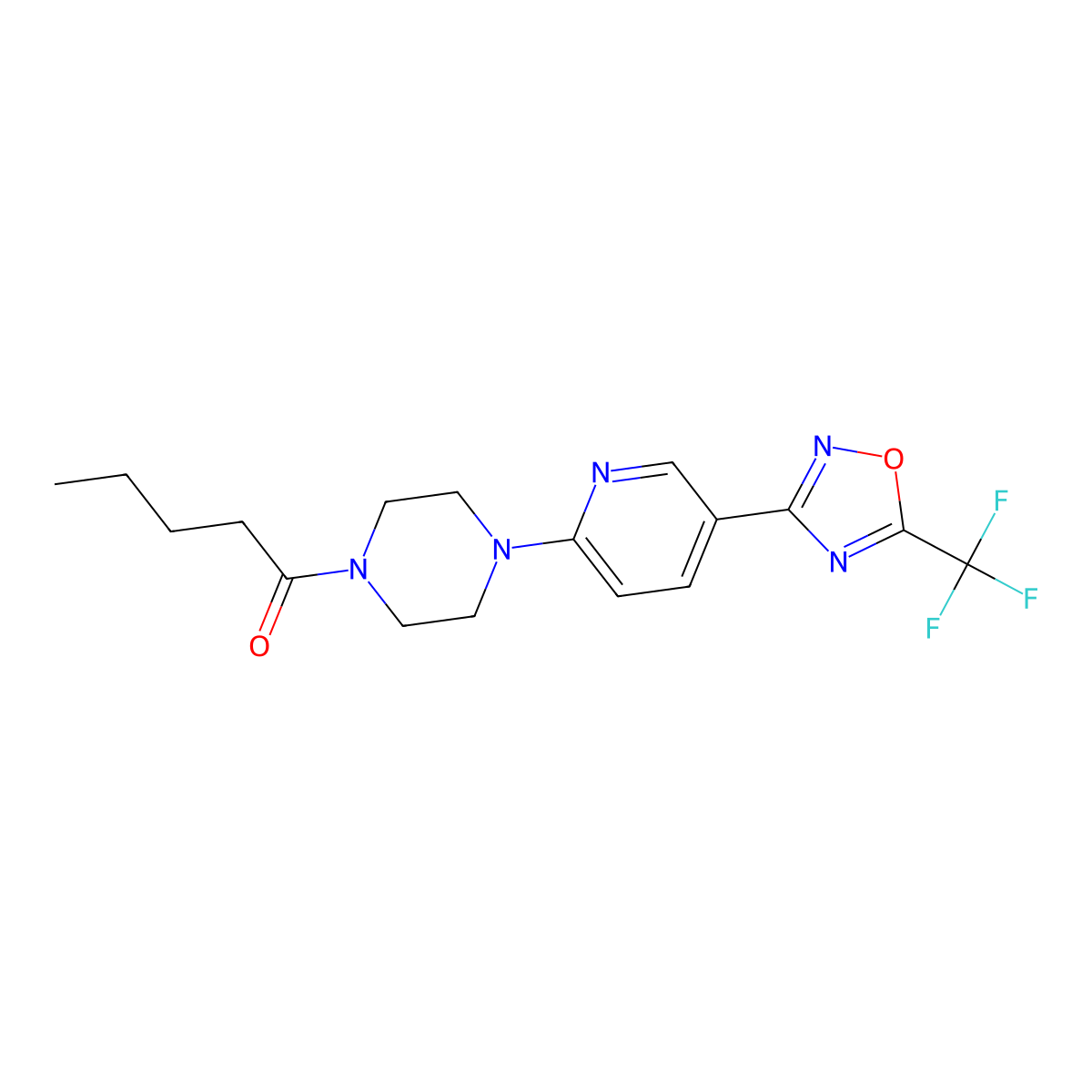 1-(4-(5-(5-(Trifluoromethyl)-1,2,4-oxadiazol-3-yl)pyridin-2-yl)piperazin-1-yl)pentan-1-one molecular structure, CAS 1234893-52-7