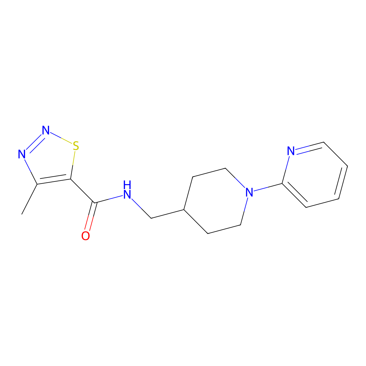 4-methyl-N-((1-(pyridin-2-yl)piperidin-4-yl)methyl)-1,2,3-thiadiazole-5-carboxamide molecular structure, CAS 1234893-89-0