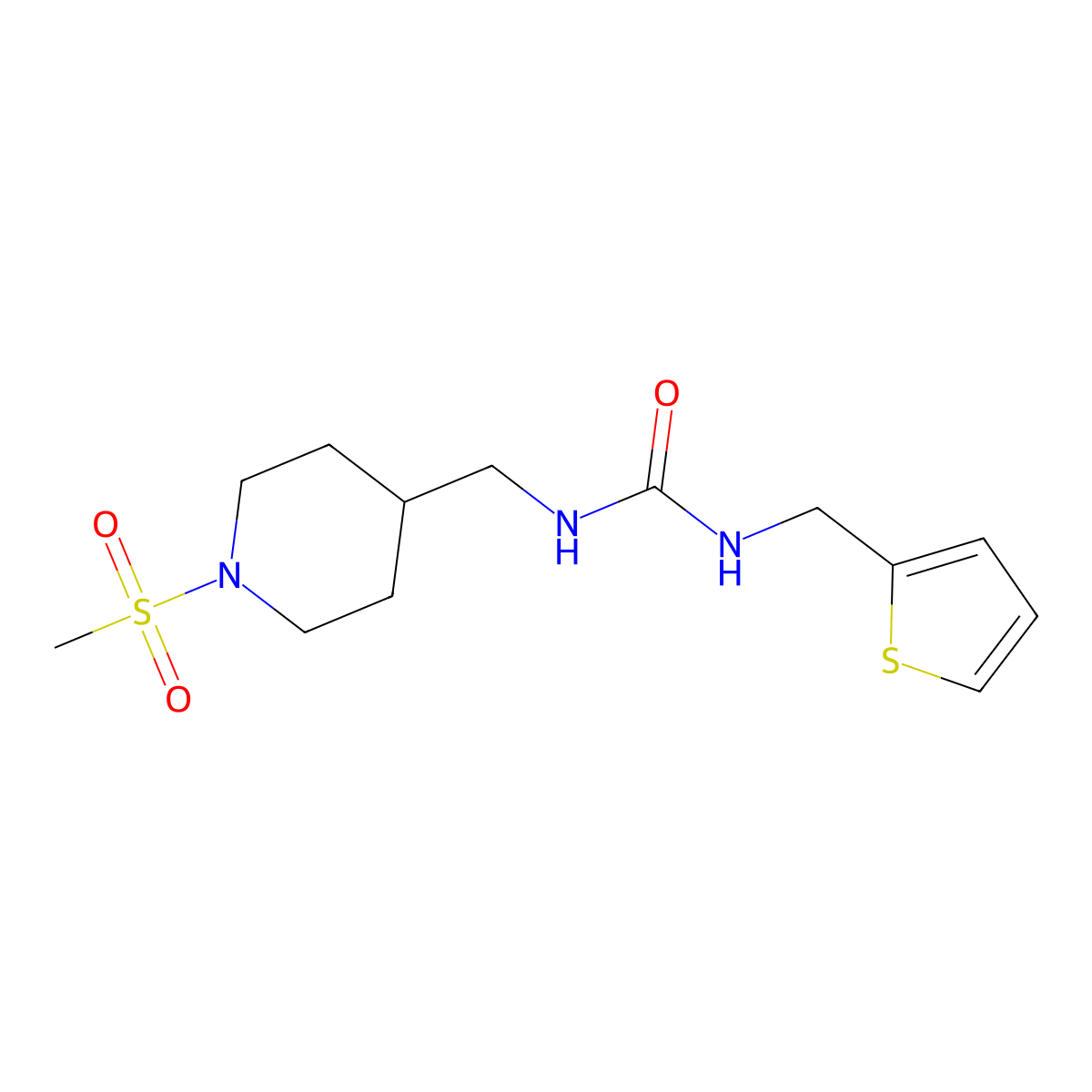 1-((1-(Methylsulfonyl)piperidin-4-yl)methyl)-3-(thiophen-2-ylmethyl)urea molecular structure, CAS 1234894-28-0