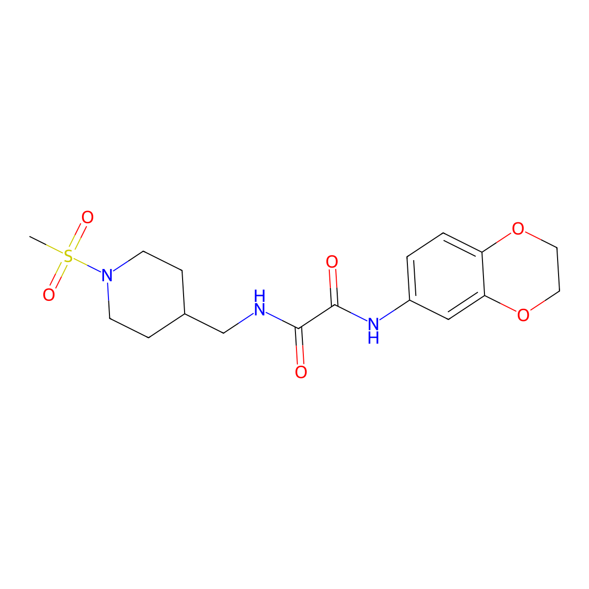 N1-(2,3-dihydrobenzo[b][1,4]dioxin-6-yl)-N2-((1-(methylsulfonyl)piperidin-4-yl)methyl)oxalamide molecular structure, CAS 1234894-65-5