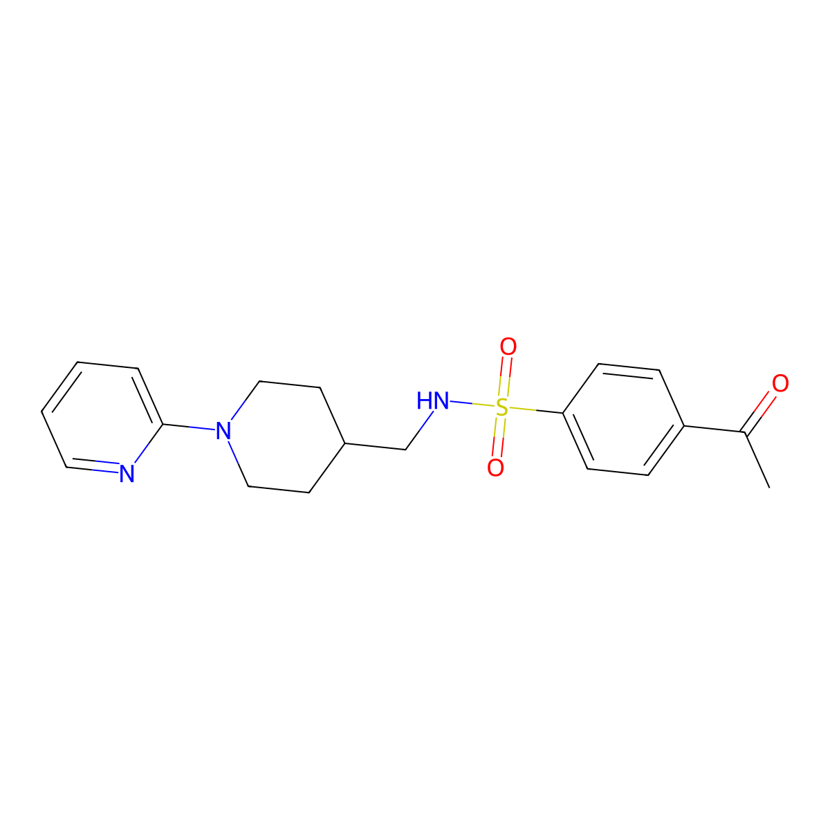 4-acetyl-N-((1-(pyridin-2-yl)piperidin-4-yl)methyl)benzenesulfonamide molecular structure, CAS 1234894-83-7