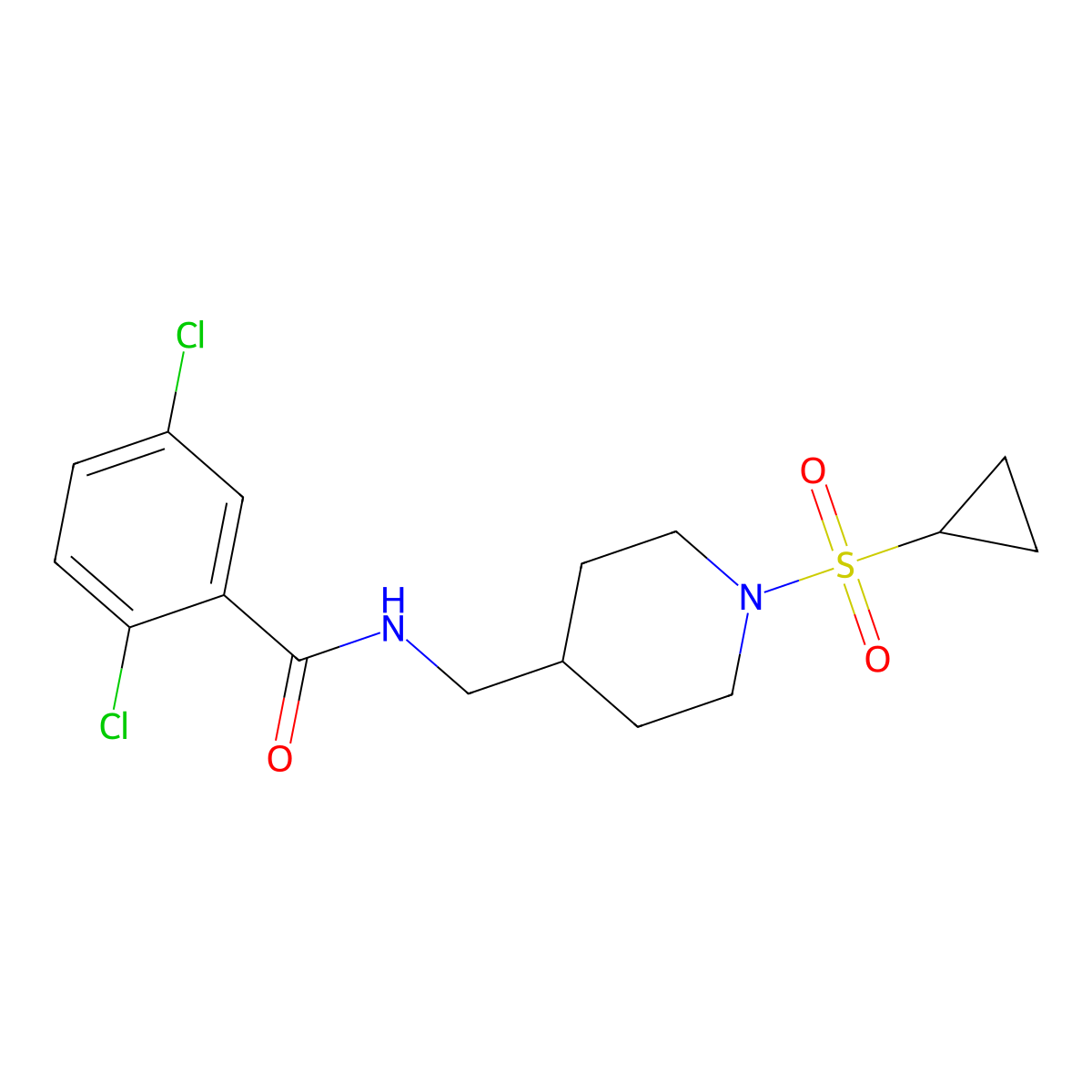 2,5-dichloro-N-((1-(cyclopropylsulfonyl)piperidin-4-yl)methyl)benzamide molecular structure, CAS 1234895-02-3