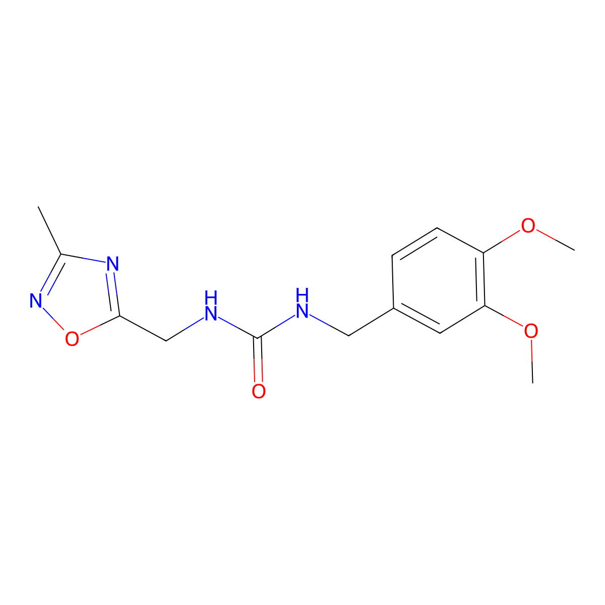1-(3,4-Dimethoxybenzyl)-3-((3-methyl-1,2,4-oxadiazol-5-yl)methyl)urea molecular structure, CAS 1234895-68-1