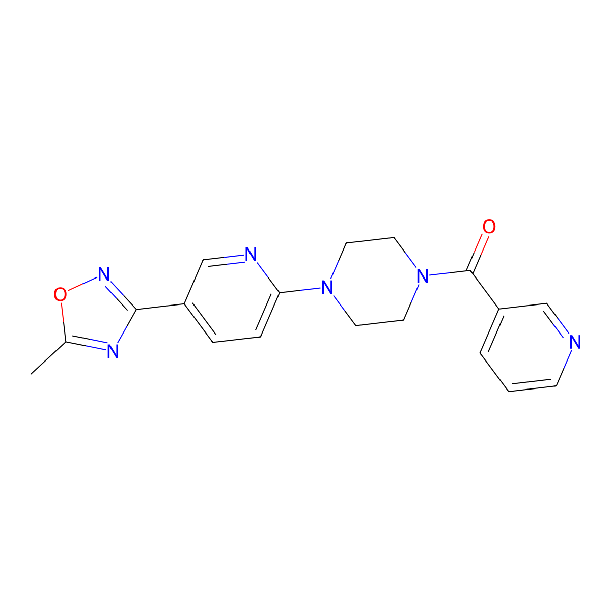 (4-(5-(5-Methyl-1,2,4-oxadiazol-3-yl)pyridin-2-yl)piperazin-1-yl)(pyridin-3-yl)methanone molecular structure, CAS 1234896-15-1