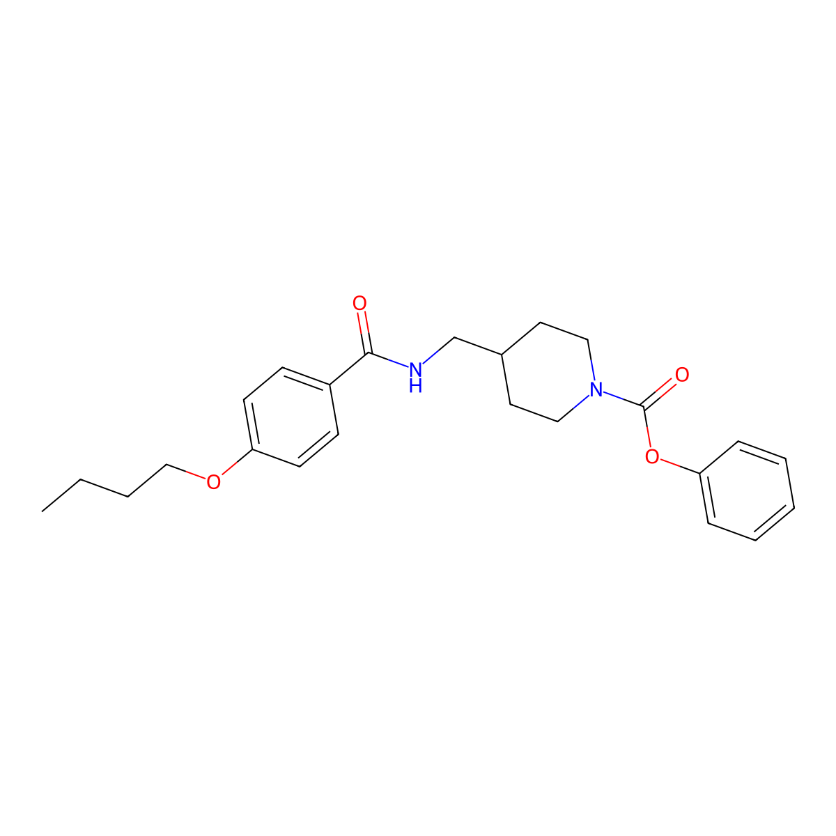 Phenyl 4-((4-butoxybenzamido)methyl)piperidine-1-carboxylate molecular structure, CAS 1234897-15-4