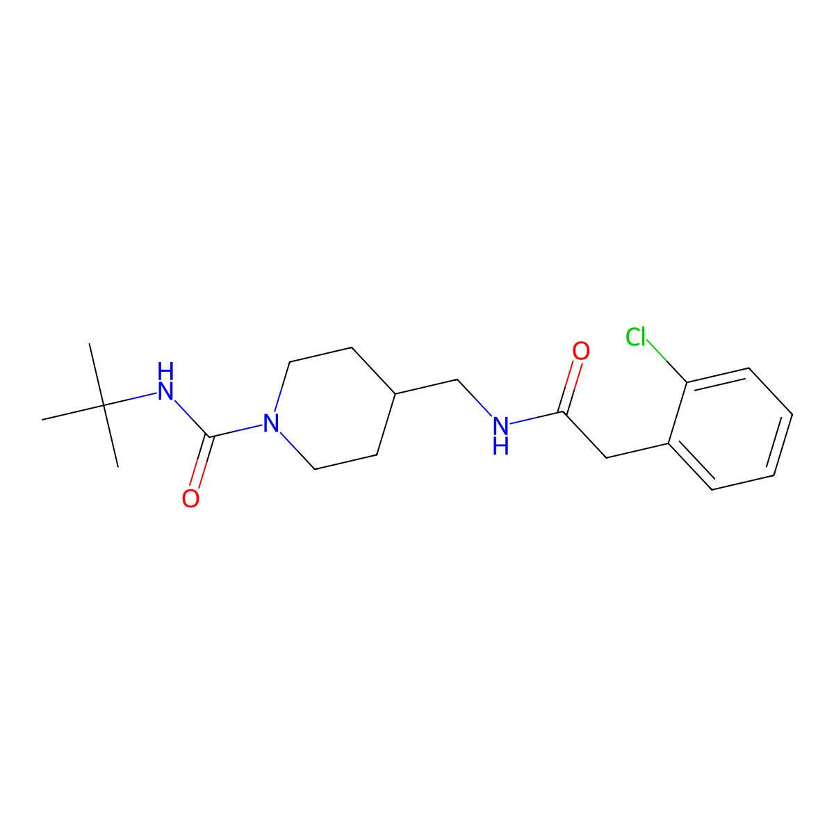 N-(tert-butyl)-4-((2-(2-chlorophenyl)acetamido)methyl)piperidine-1-carboxamide molecular structure, CAS 1234897-93-8