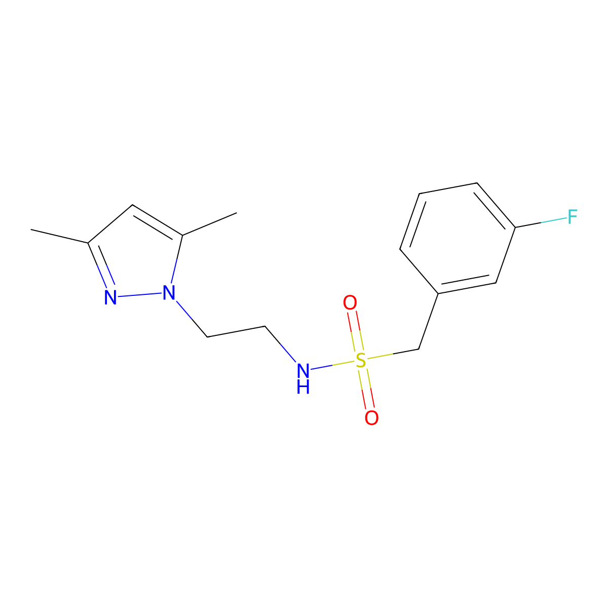 N-(2-(3,5-dimethyl-1H-pyrazol-1-yl)ethyl)-1-(3-fluorophenyl)methanesulfonamide molecular structure, CAS 1234898-04-4