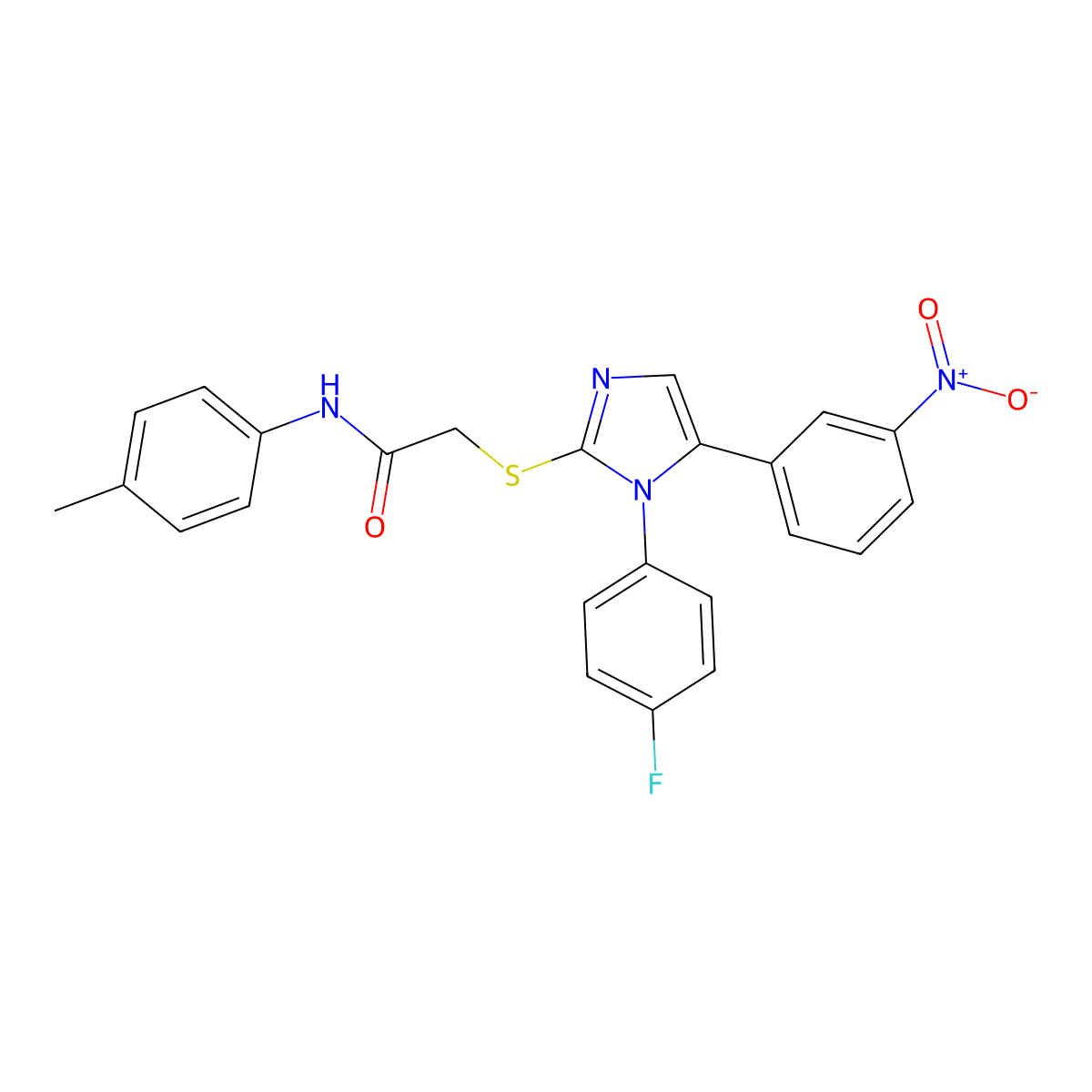 2-((1-(4-fluorophenyl)-5-(3-nitrophenyl)-1H-imidazol-2-yl)thio)-N-(p-tolyl)acetamide molecular structure, CAS 1234898-33-9
