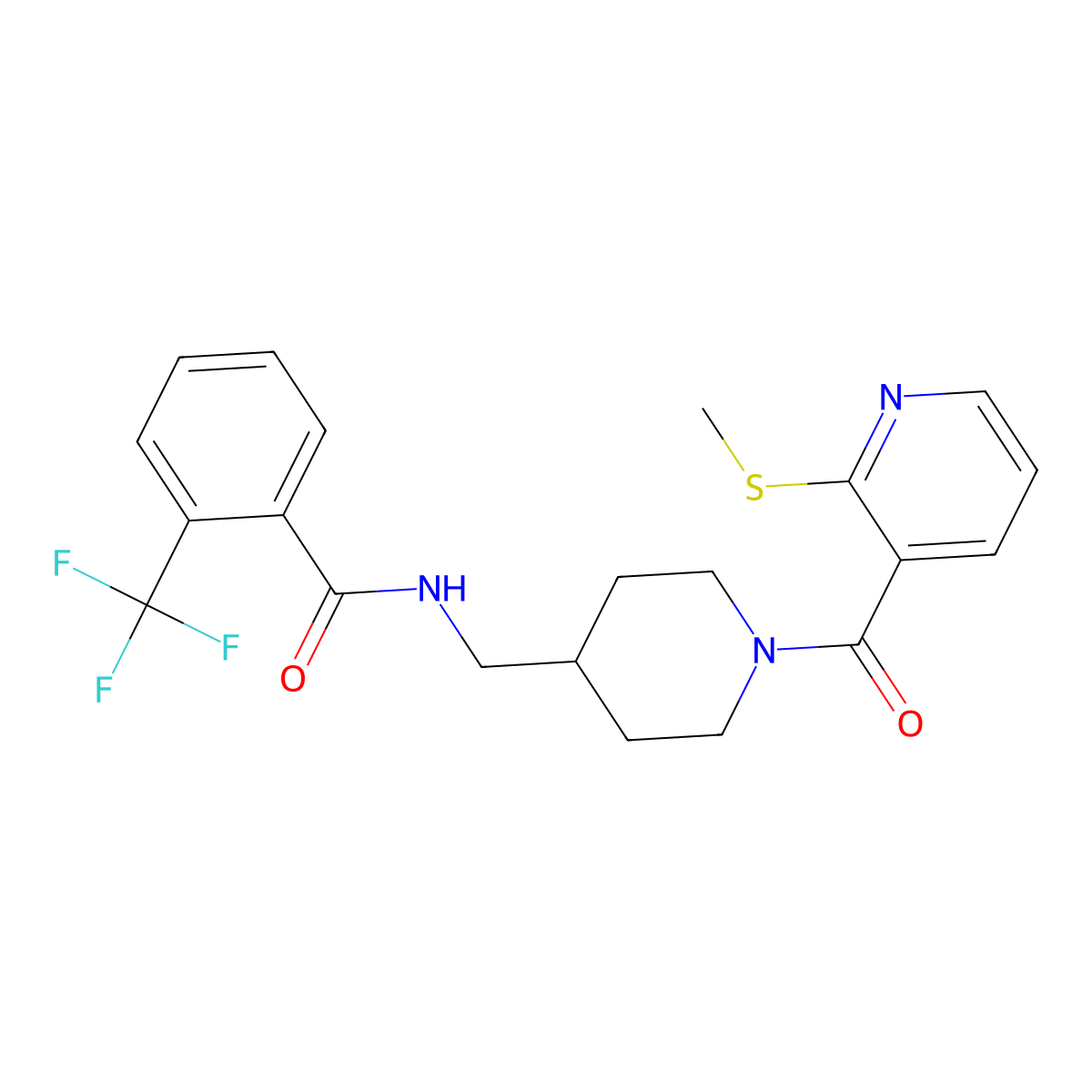 N-((1-(2-(methylthio)nicotinoyl)piperidin-4-yl)methyl)-2-(trifluoromethyl)benzamide molecular structure, CAS 1234898-34-0
