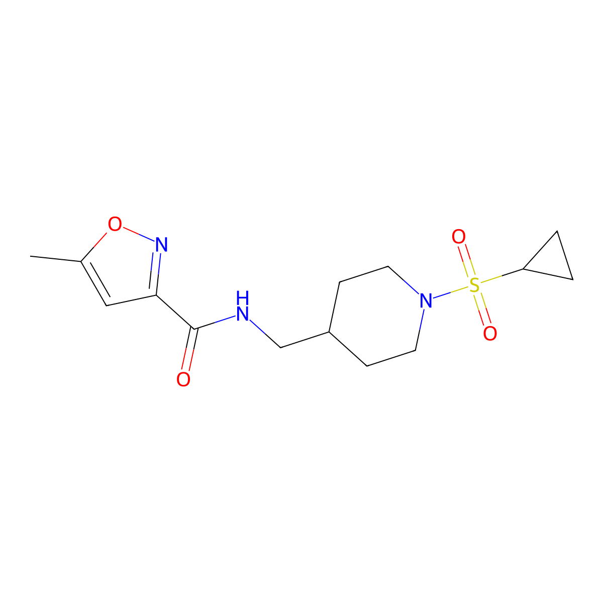 N-((1-(cyclopropylsulfonyl)piperidin-4-yl)methyl)-5-methylisoxazole-3-carboxamide molecular structure, CAS 1234898-53-3