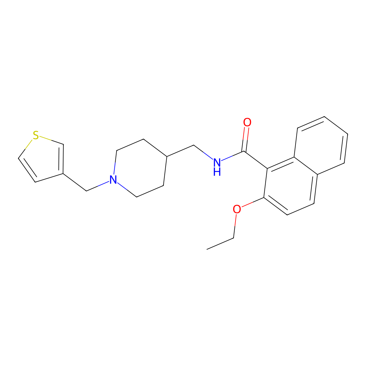 2-ethoxy-N-((1-(thiophen-3-ylmethyl)piperidin-4-yl)methyl)-1-naphthamide molecular structure, CAS 1234898-88-4