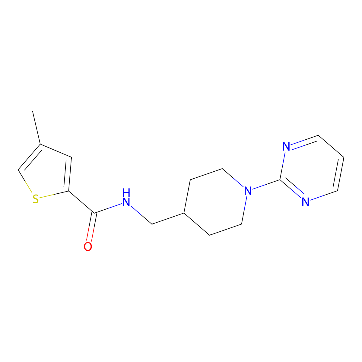 4-methyl-N-((1-(pyrimidin-2-yl)piperidin-4-yl)methyl)thiophene-2-carboxamide molecular structure, CAS 1234899-95-6