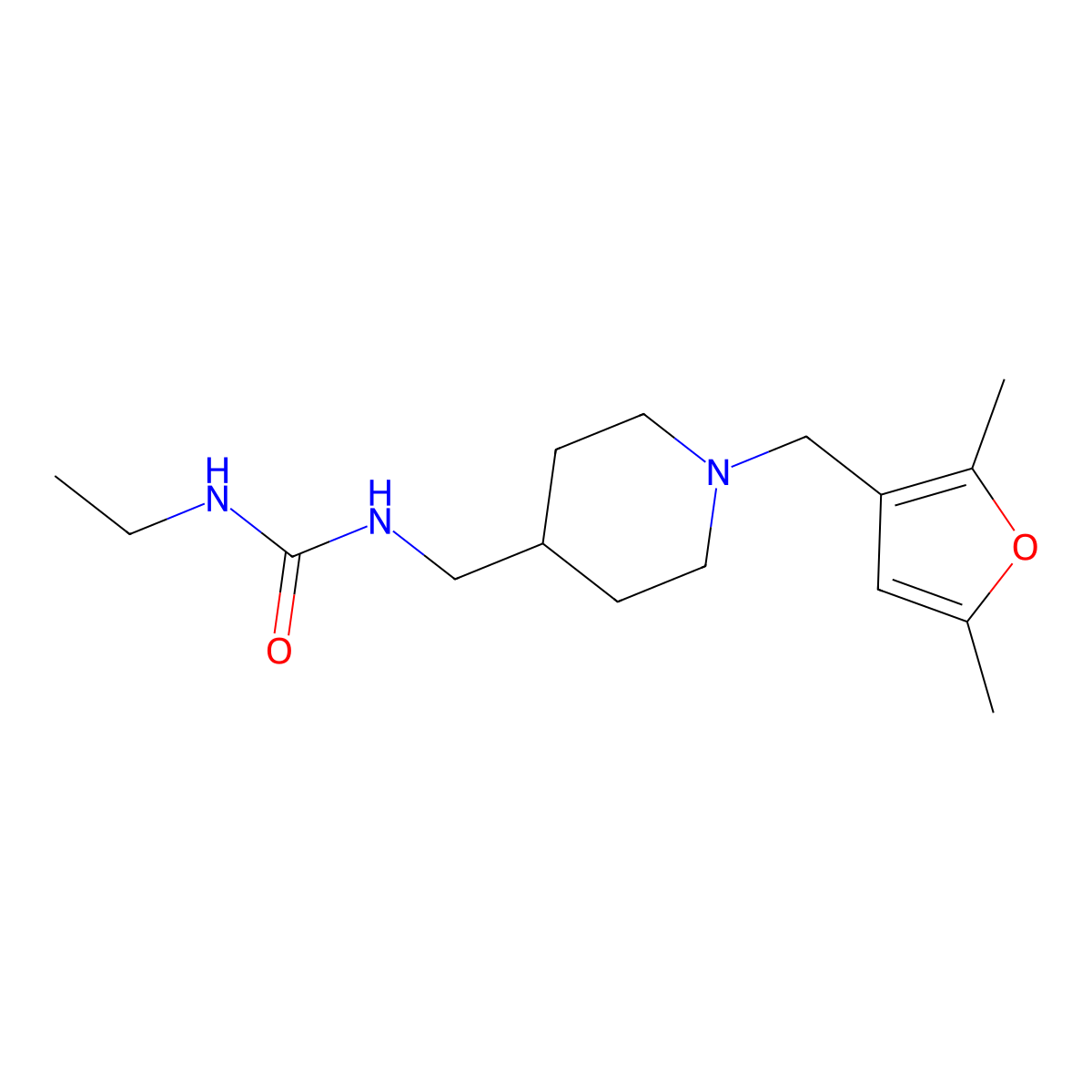 1-({1-[(2,5-Dimethylfuran-3-yl)methyl]piperidin-4-yl}methyl)-3-ethylurea molecular structure, CAS 1234900-42-5