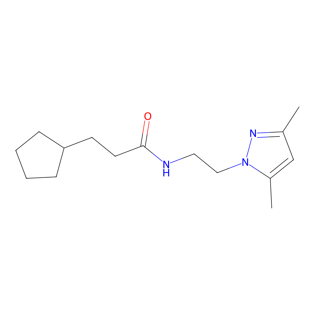 3-cyclopentyl-N-[2-(3,5-dimethyl-1H-pyrazol-1-yl)ethyl]propanamide molecular structure, CAS 1234900-82-3